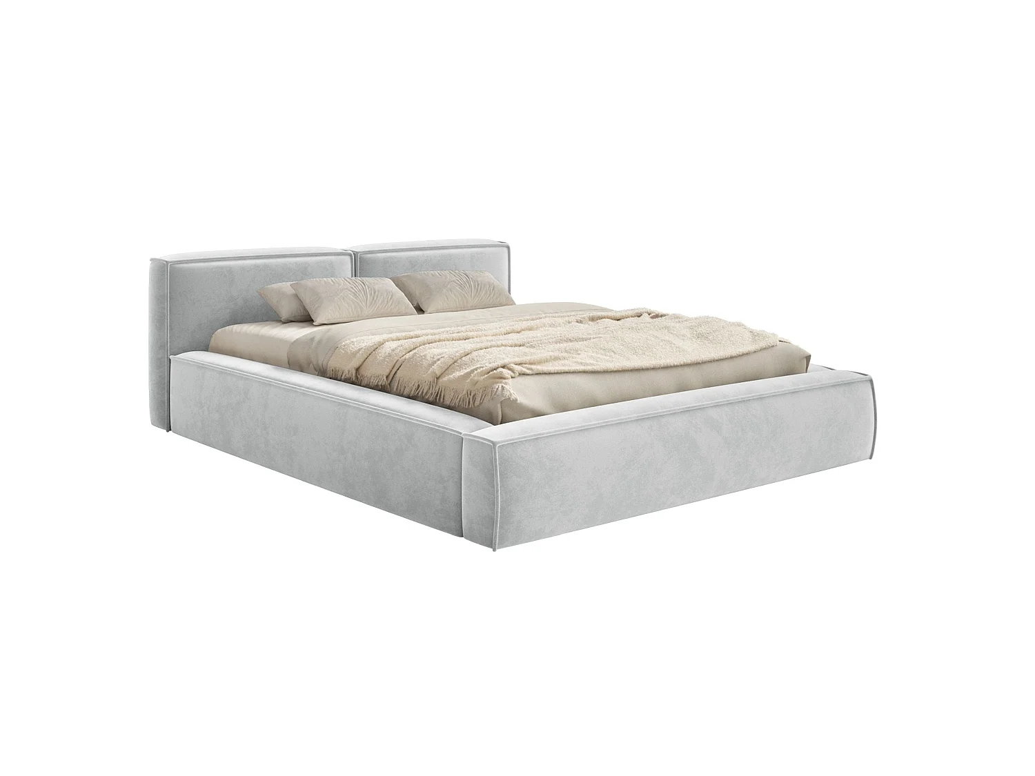 Lit coffre 180x200 avec coffre – sommier à lattes – velours – gris clair – TILVES SLIM