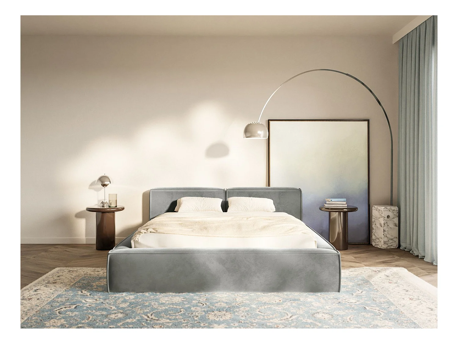 Polsterbett 180x200 mit Bettkasten – Lattenrost – Velours – grau – TILVES SLIM