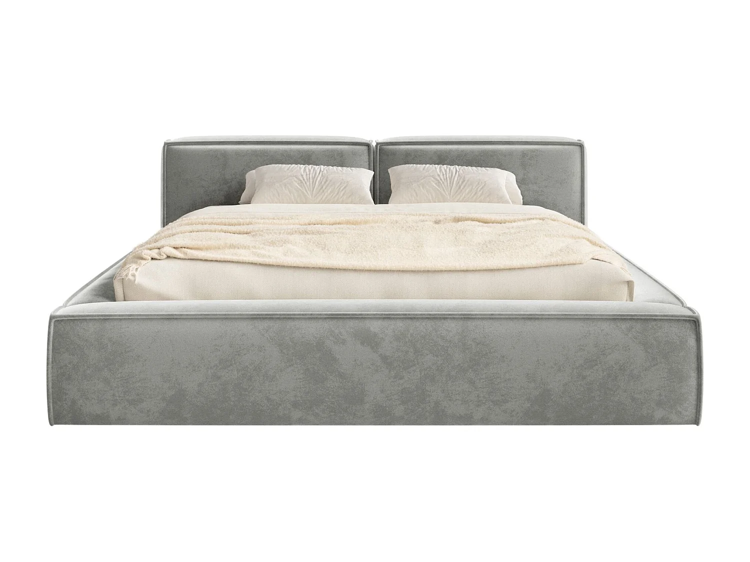 Lit coffre 180x200 avec coffre – sommier à lattes – velours – gris – TILVES SLIM
