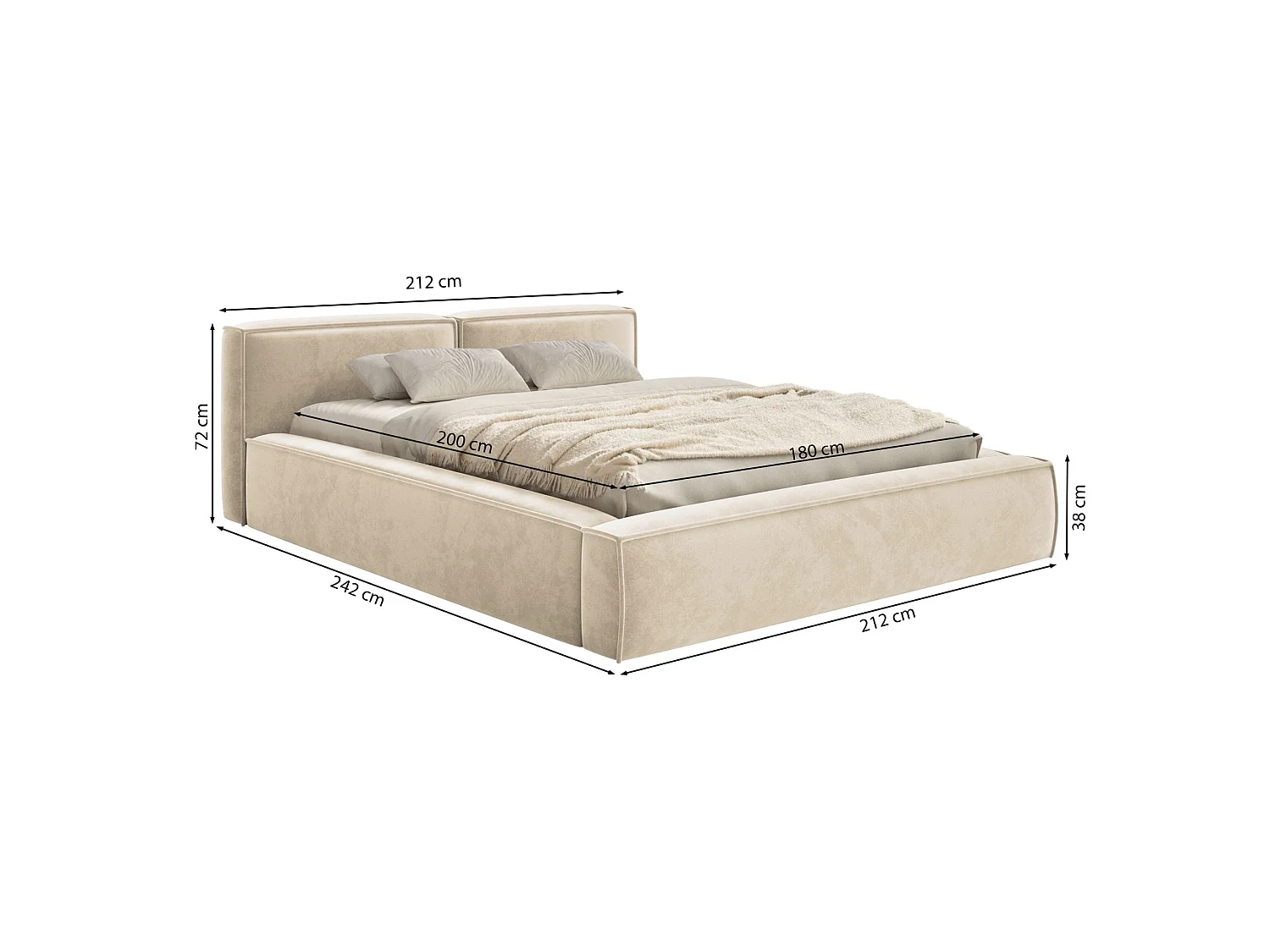 Lit coffre 180x200 avec coffre – sommier à lattes – velours – gris – TILVES SLIM