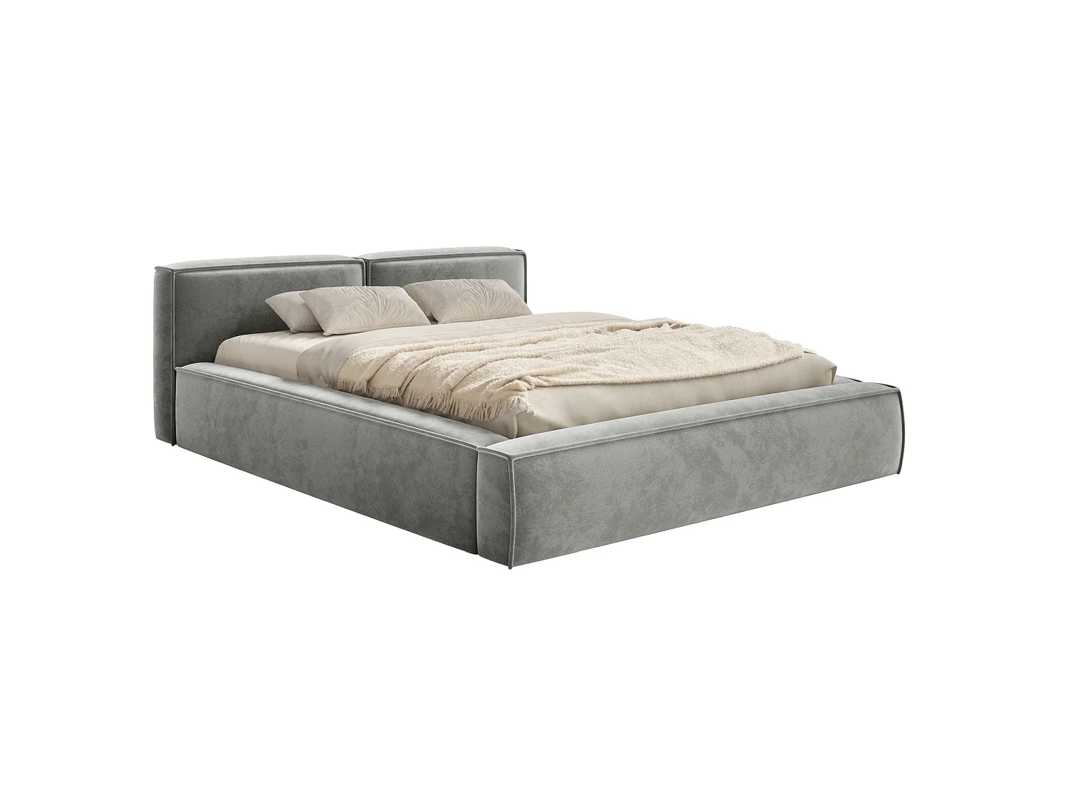 Lit coffre 180x200 avec coffre – sommier à lattes – velours – gris – TILVES SLIM