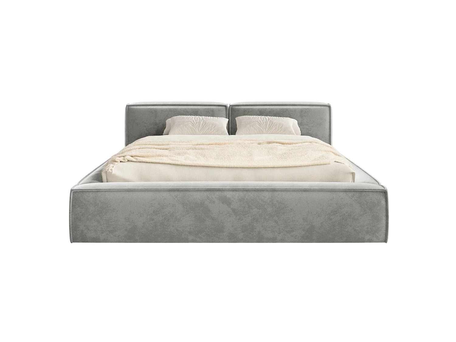 Lit coffre 180x200 avec coffre – sommier à lattes – velours – gris – TILVES SLIM