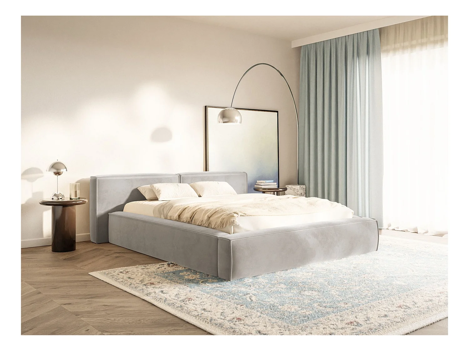 Polsterbett 160x200 mit Bettkasten – Lattenrost – Velours – graubeige – TILVES LOW