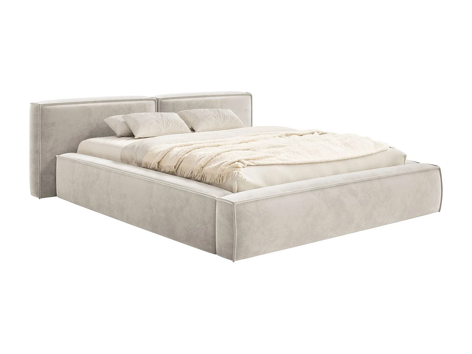 Lit coffre 160x200 avec coffre – sommier à lattes – velours – grège – TILVES LOW