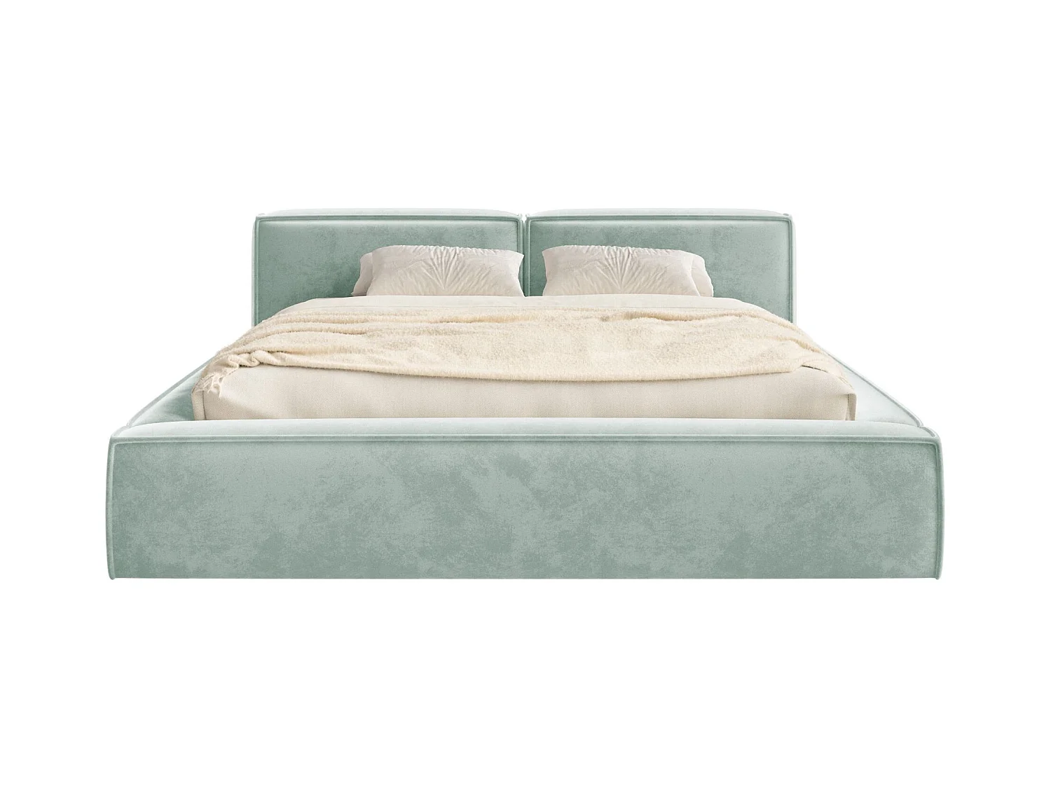 Polsterbett 160x200 mit Bettkasten – Lattenrost – Velours – salbeigrün – TILVES SLIM