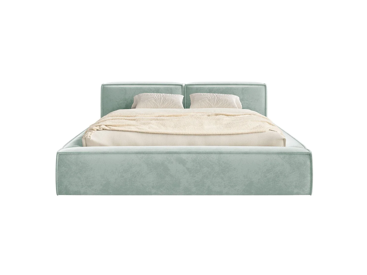 Lit coffre 160x200 avec coffre – sommier à lattes – velours – vert sauge – TILVES SLIM