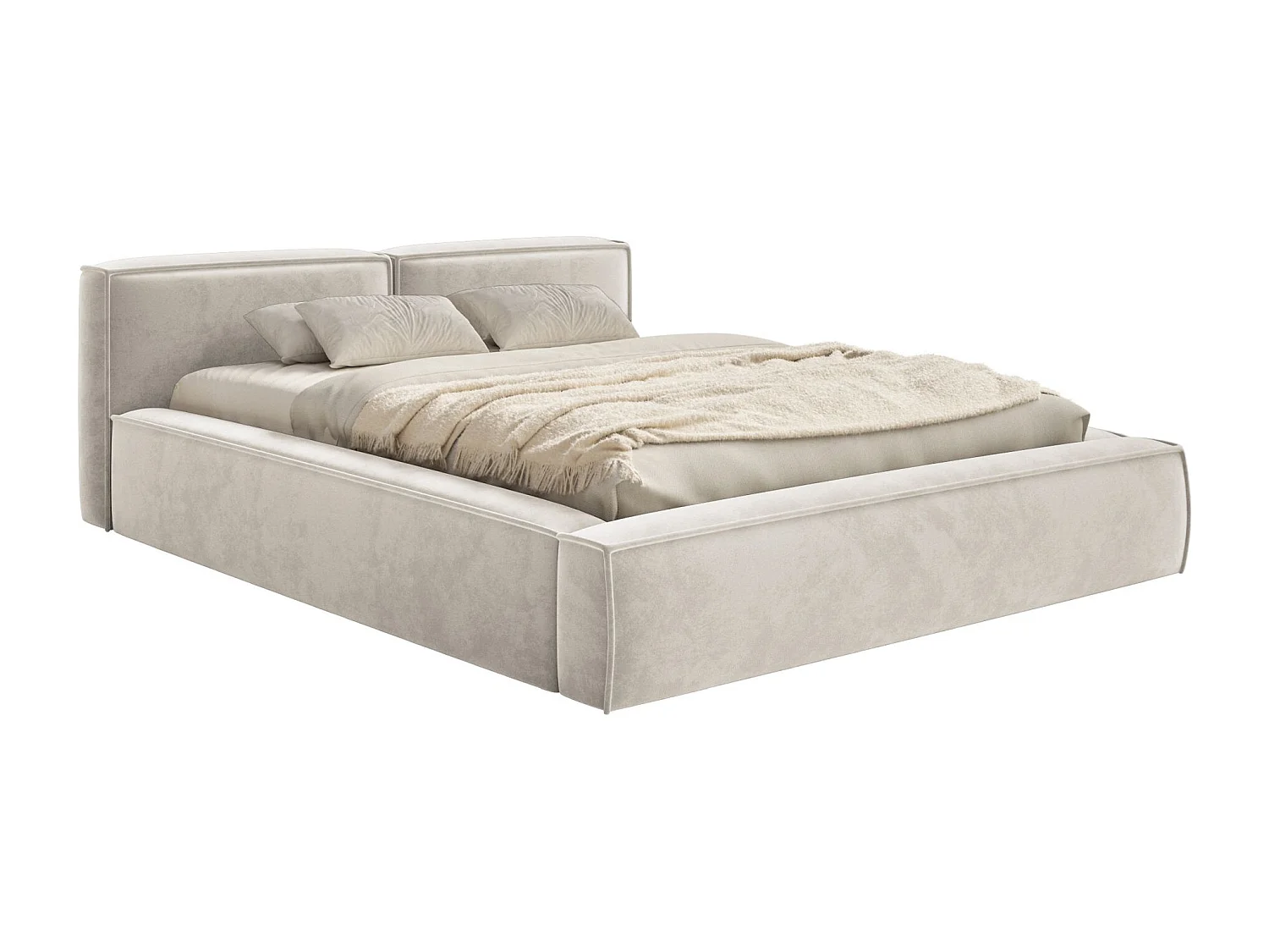 Lit coffre 140x200 avec coffre – sommier à lattes – velours – grège – TILVES SLIM