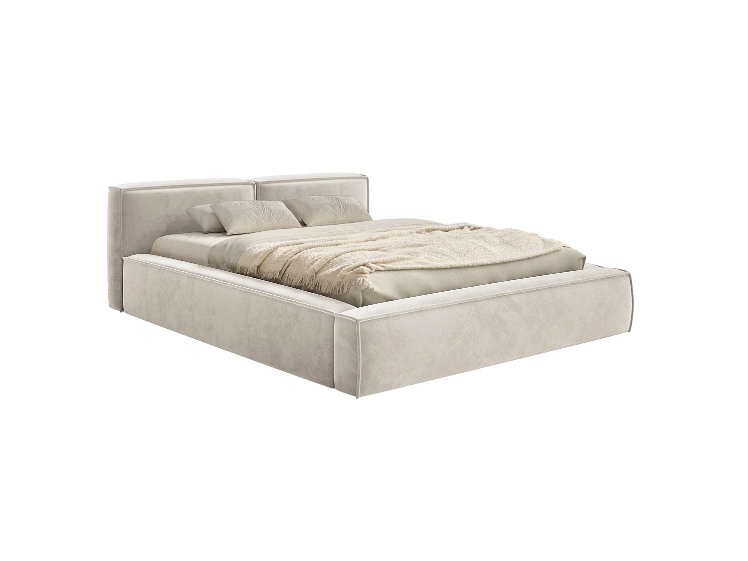 Lit coffre 140x200 avec coffre – sommier à lattes – velours – grège – TILVES SLIM