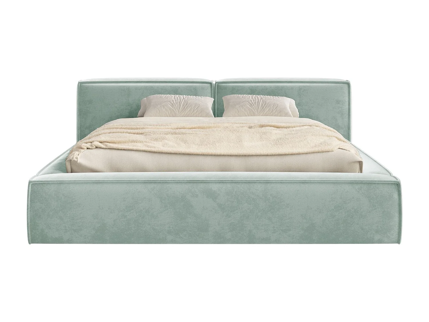 Lit coffre 160x200 avec coffre – sommier à lattes – velours – vert sauge – TILVES LOW