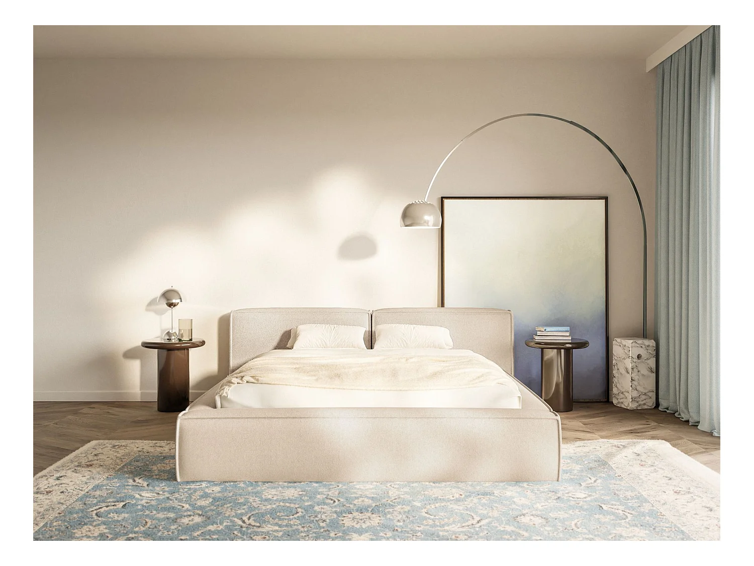 Opbergbed 140x200 cm – met lattenbodem – chenille – lichtbeige – TILVES LOW