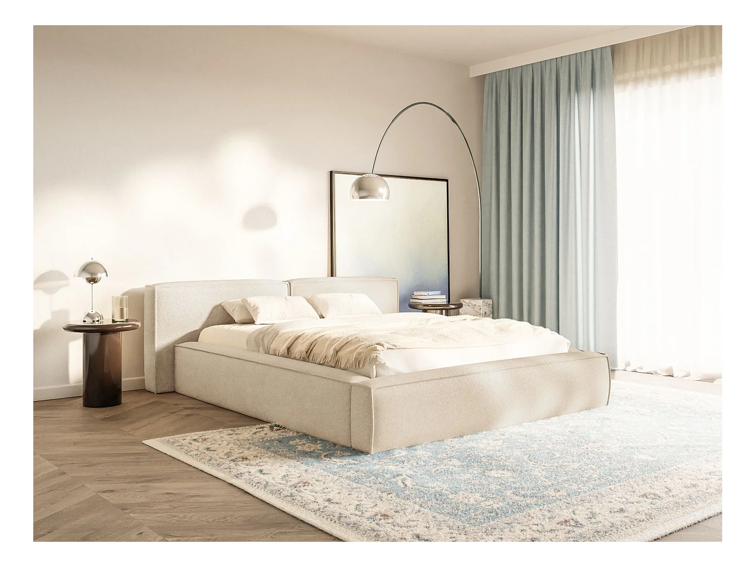 Opbergbed 140x200 cm – met lattenbodem – chenille – lichtbeige – TILVES LOW