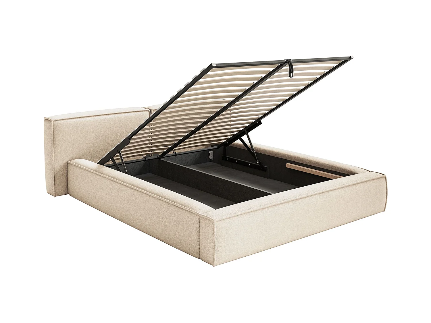 Opbergbed 140x200 cm – met lattenbodem – chenille – lichtbeige – TILVES LOW
