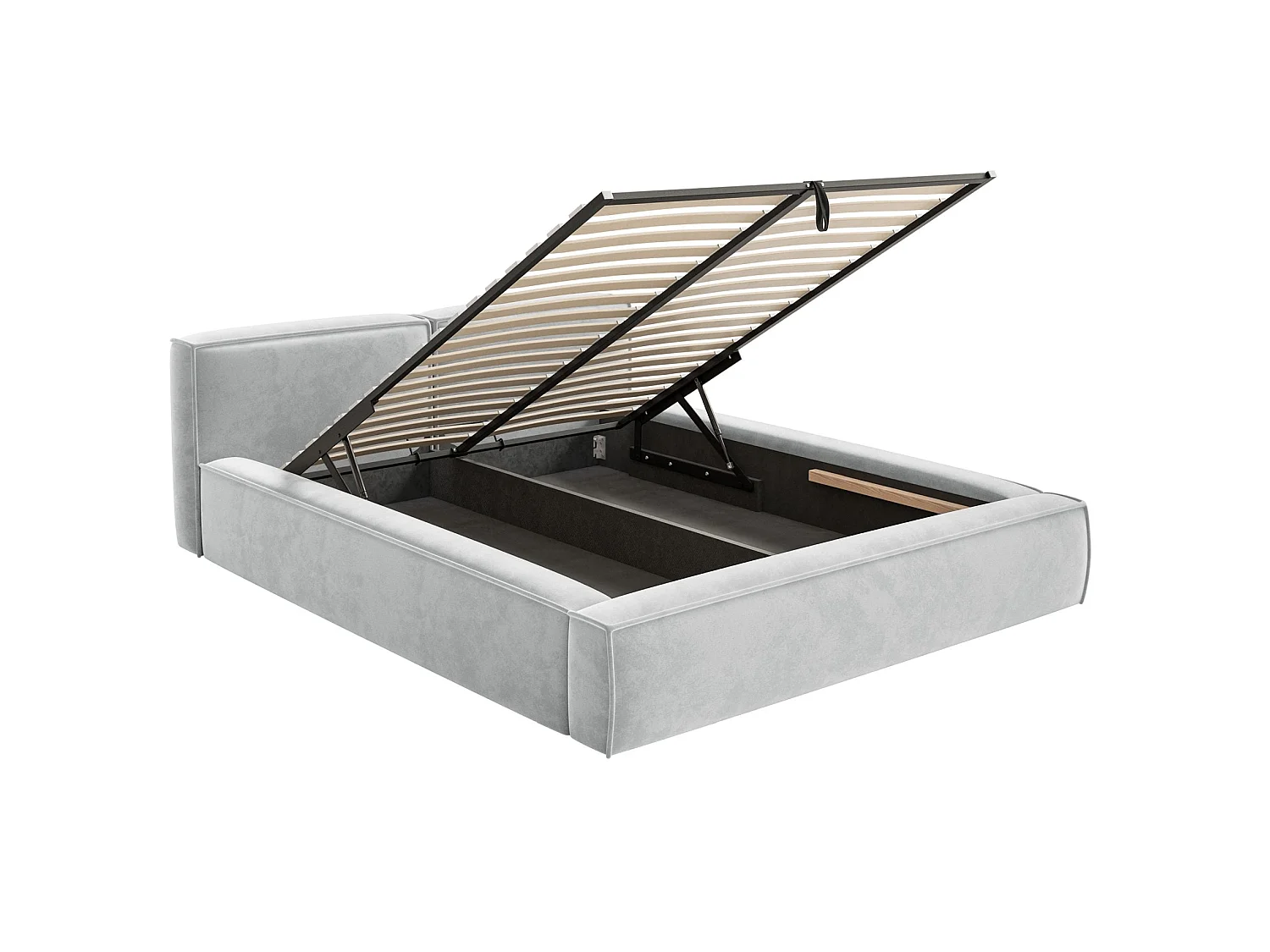Opbergbed 160x200 cm – met lattenbodem – velours – lichtgrijs – TILVES SLIM