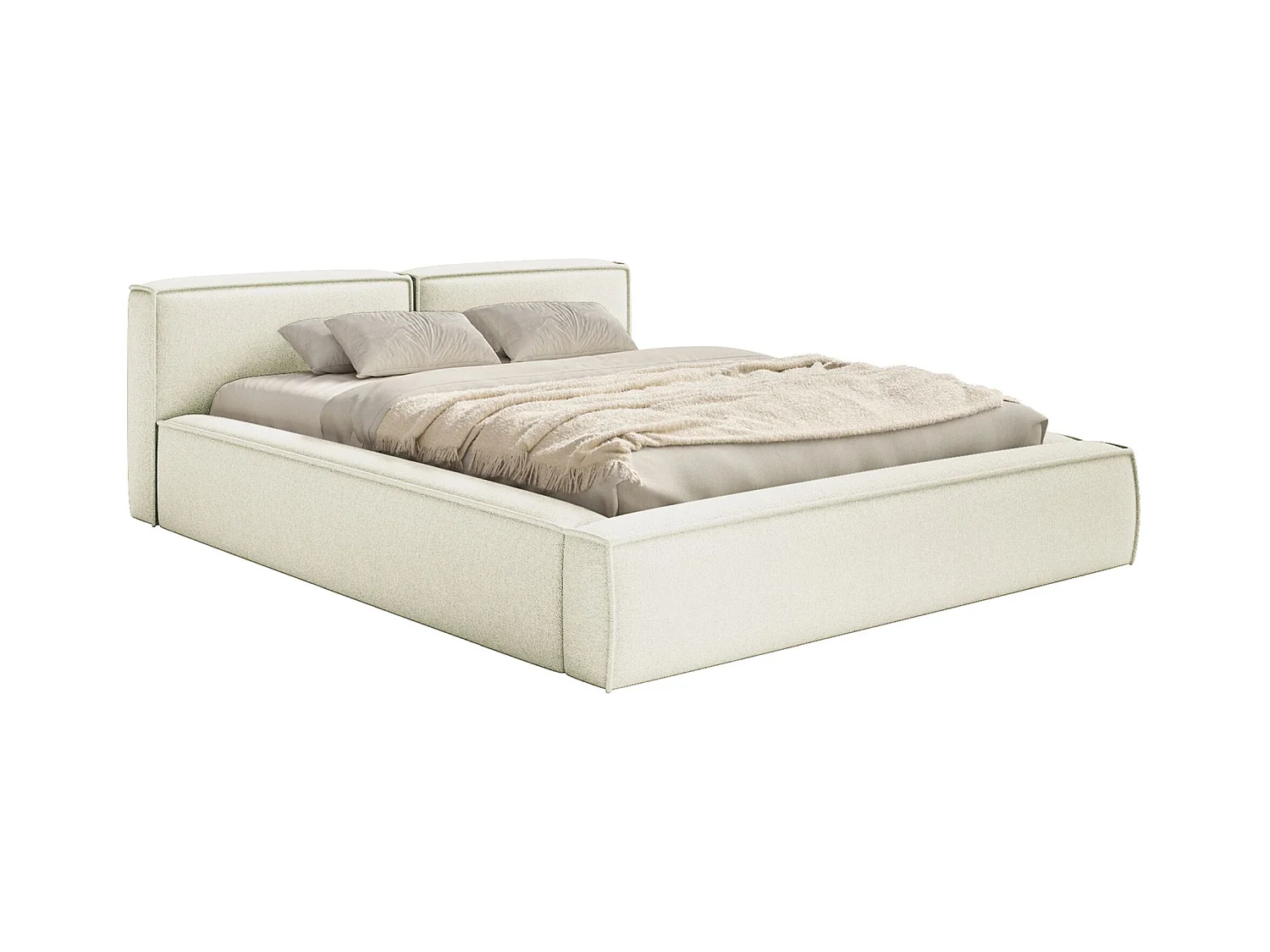 Polsterbett 200x200 mit Bettkasten – Lattenrost – Chenille – creme – TILVES SLIM