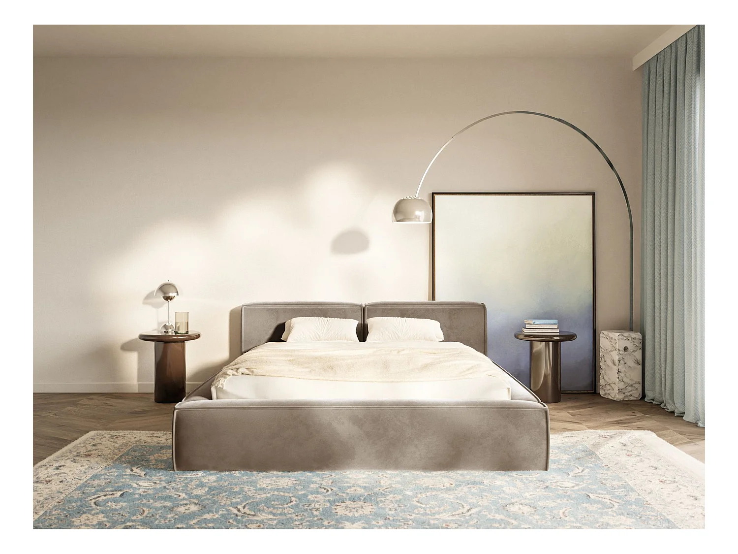 Opbergbed 160x200 cm – met lattenbodem – velours – lichtbruin – TILVES SLIM