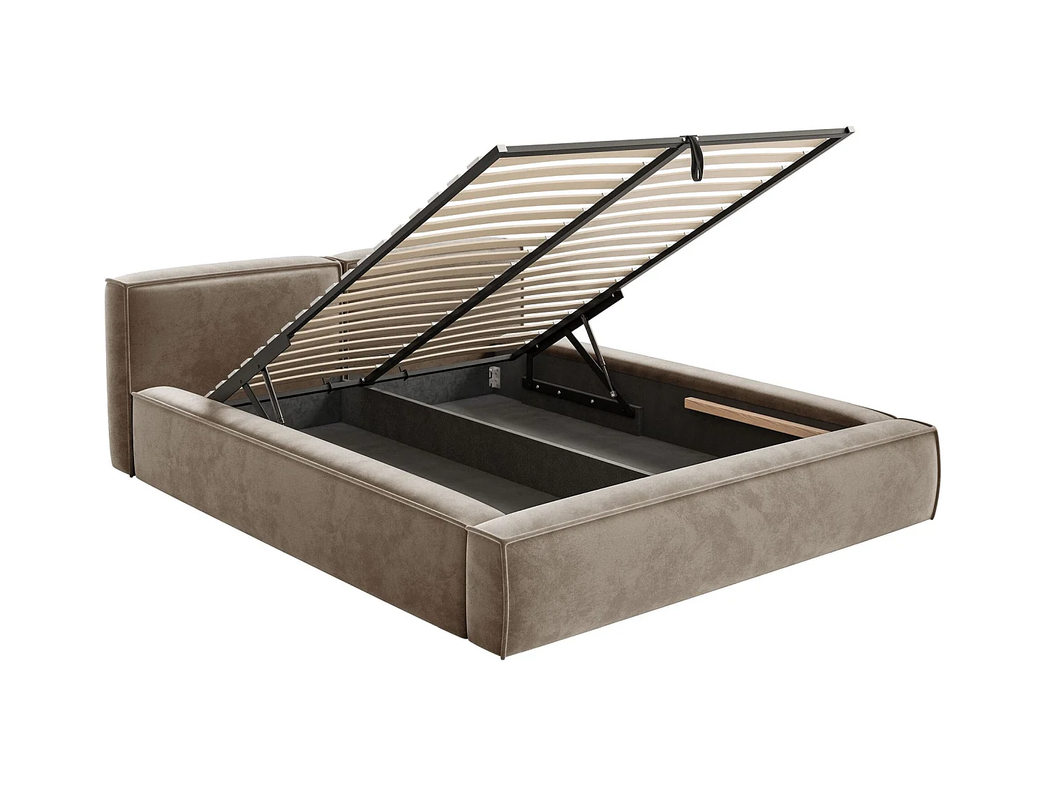 Opbergbed 160x200 cm – met lattenbodem – velours – lichtbruin – TILVES SLIM