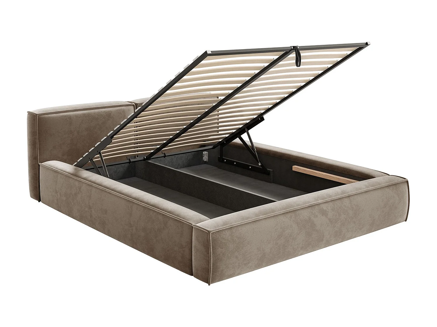 Opbergbed 160x200 cm – met lattenbodem – velours – lichtbruin – TILVES SLIM