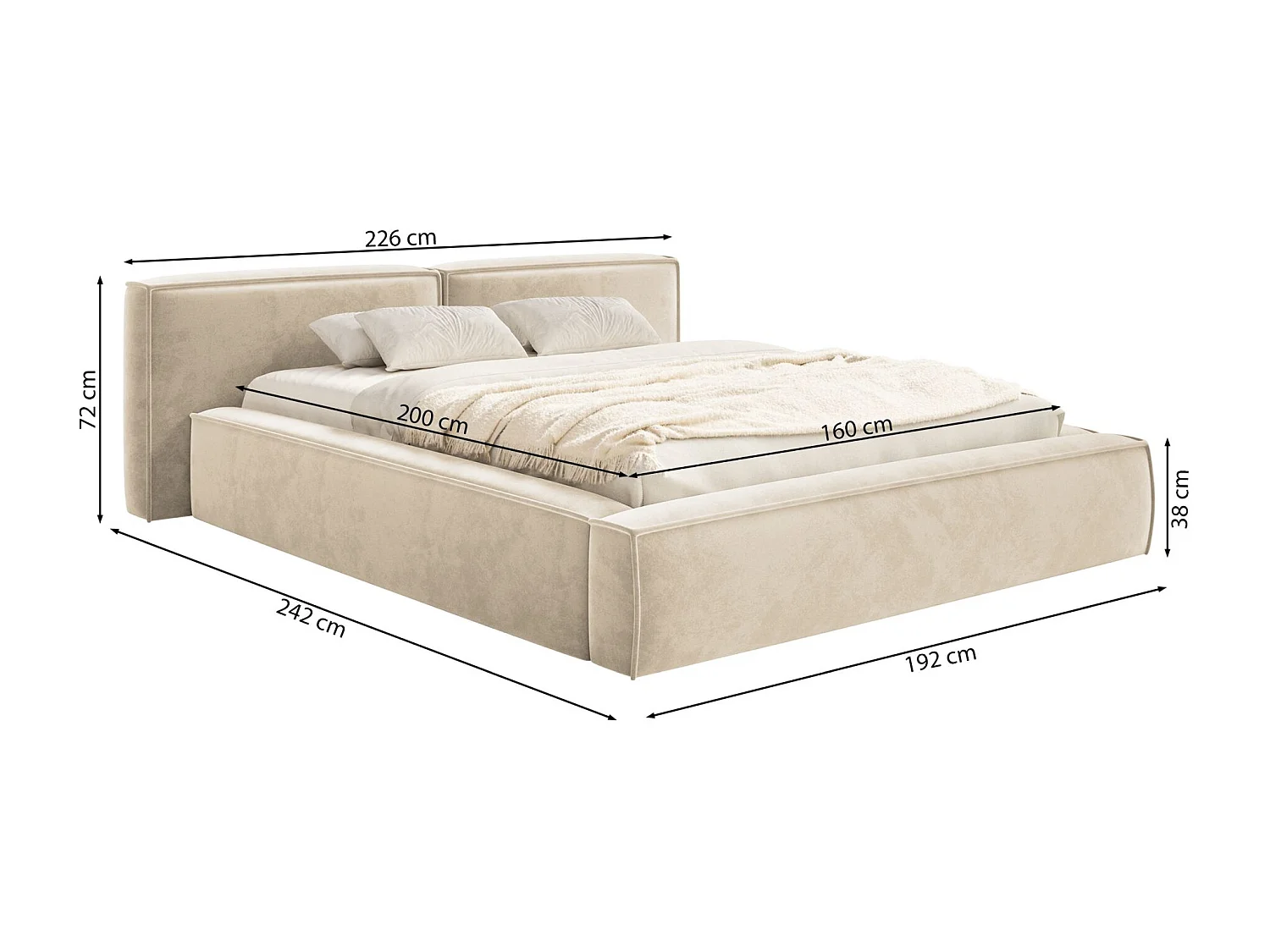 Lit coffre 160x200 avec coffre – sommier à lattes – velours – gris clair – TILVES LOW