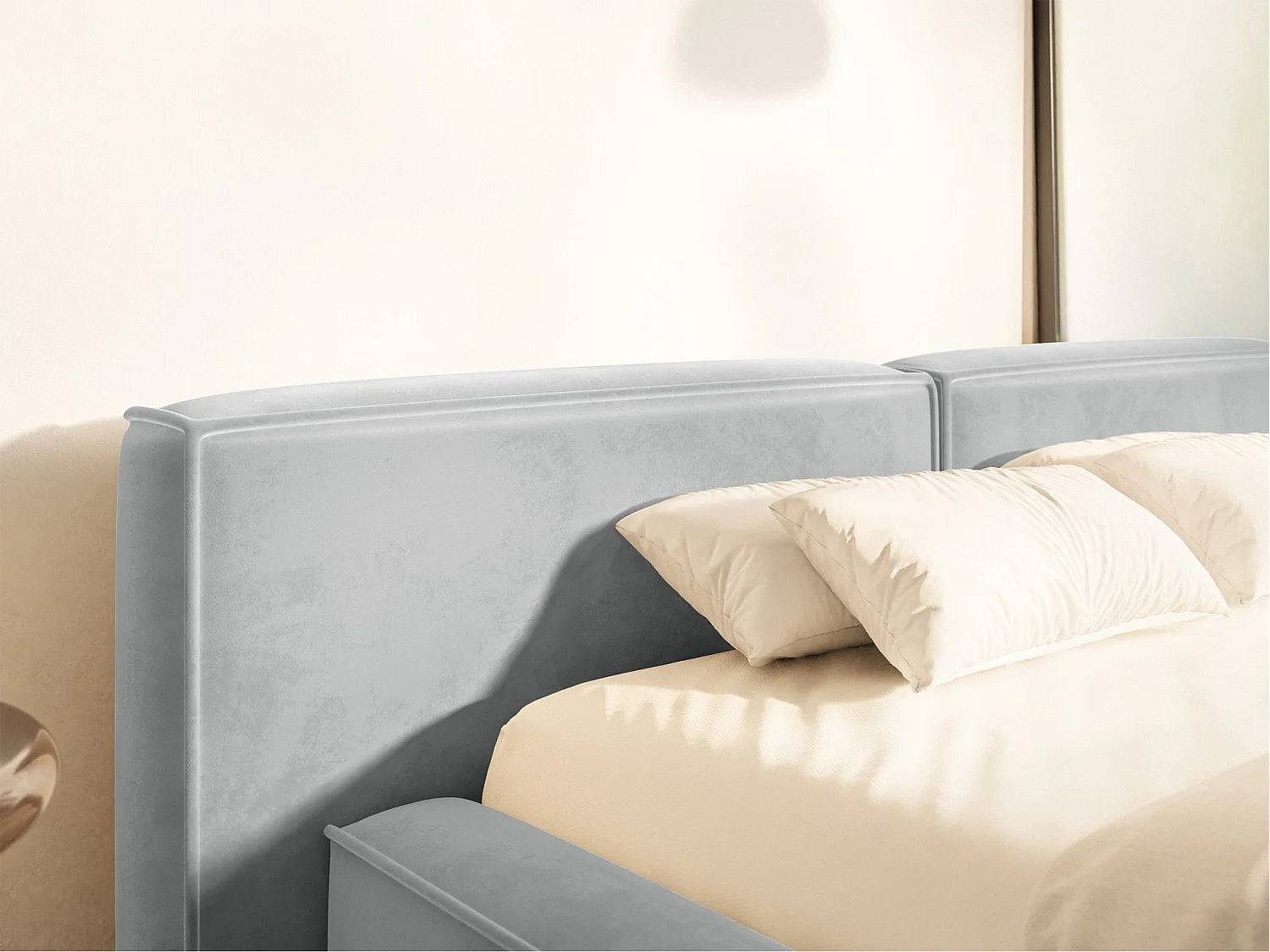 Lit coffre 160x200 avec coffre – sommier à lattes – velours – gris clair – TILVES LOW