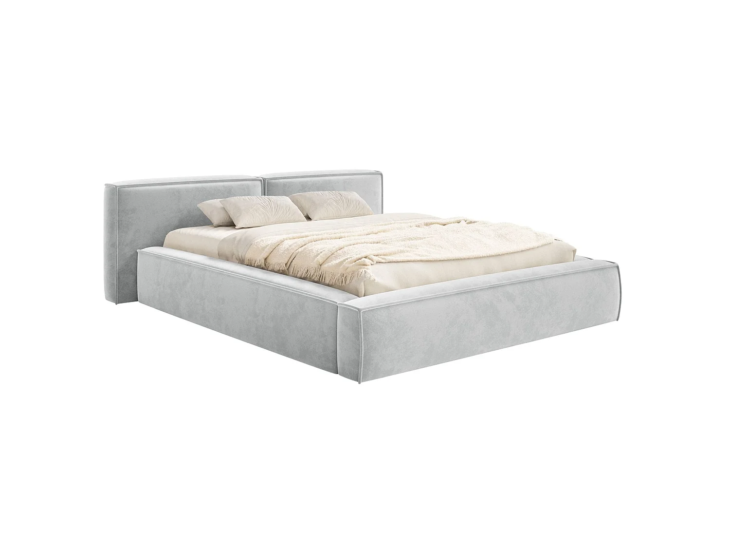Lit coffre 160x200 avec coffre – sommier à lattes – velours – gris clair – TILVES LOW
