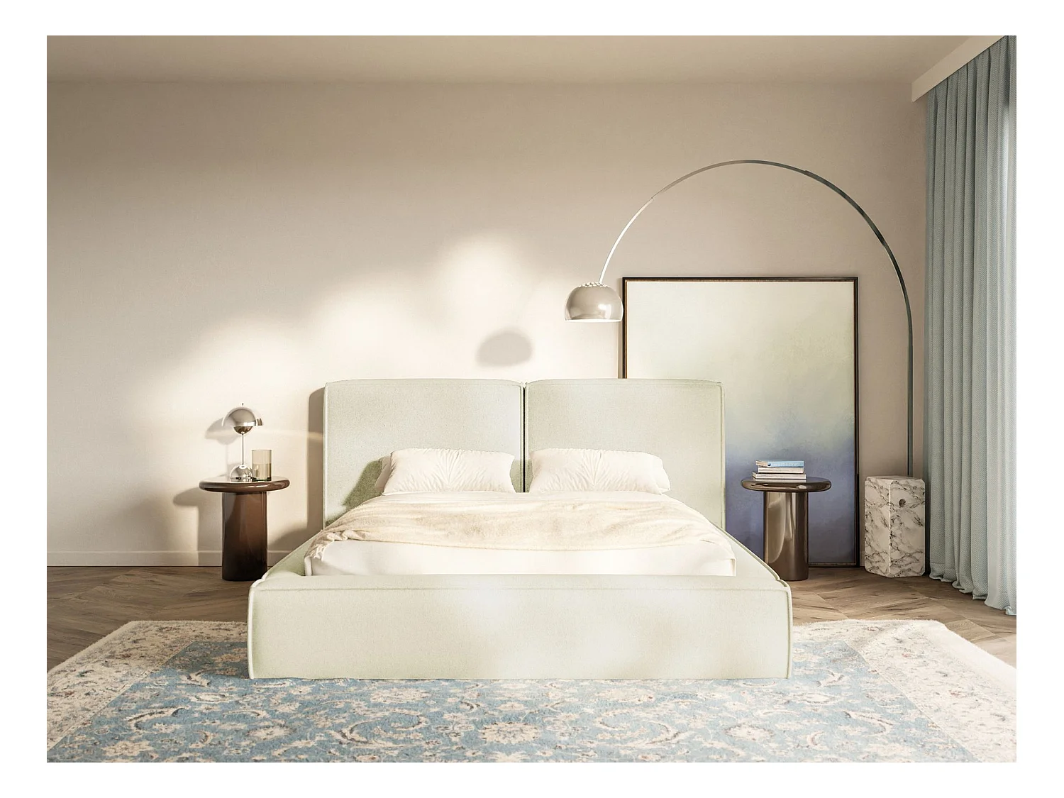 Polsterbett 160x200 mit Bettkasten – Lattenrost – Chenille – creme – TILVES