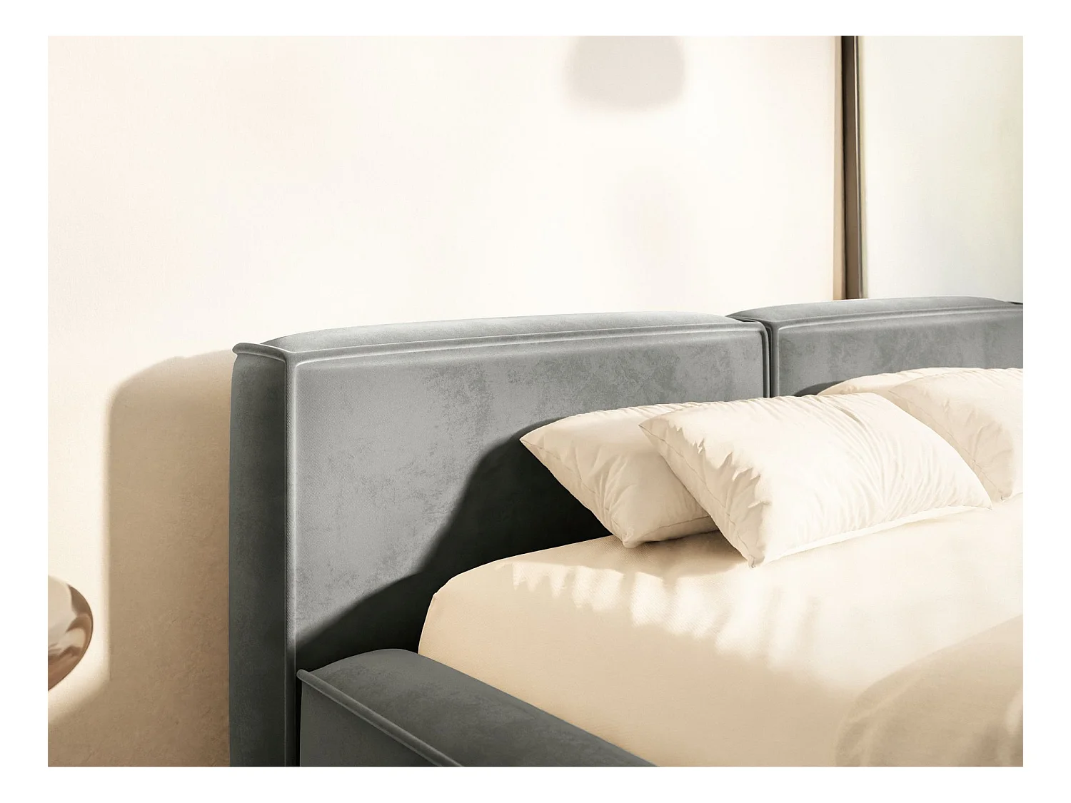 Polsterbett 140x200 mit Bettkasten – Lattenrost – Velours – grau – TILVES SLIM