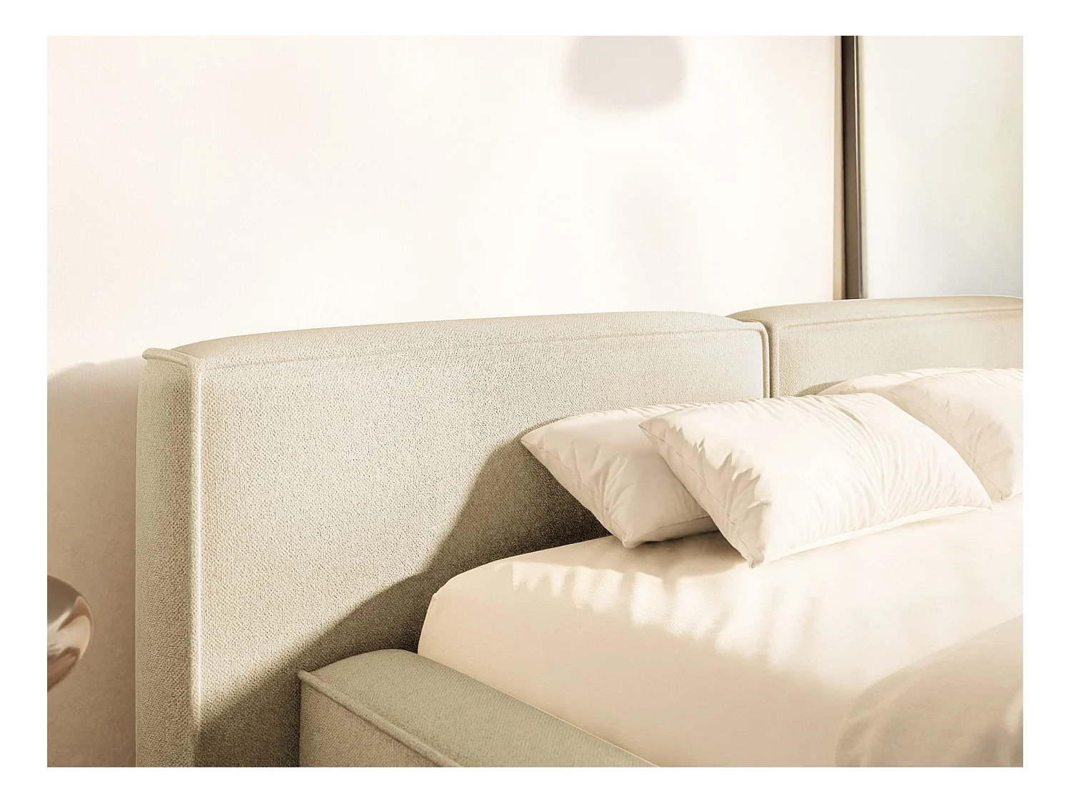 Lit coffre 180x200 avec coffre – sommier à lattes – chenille – beige clair – TILVES LOW