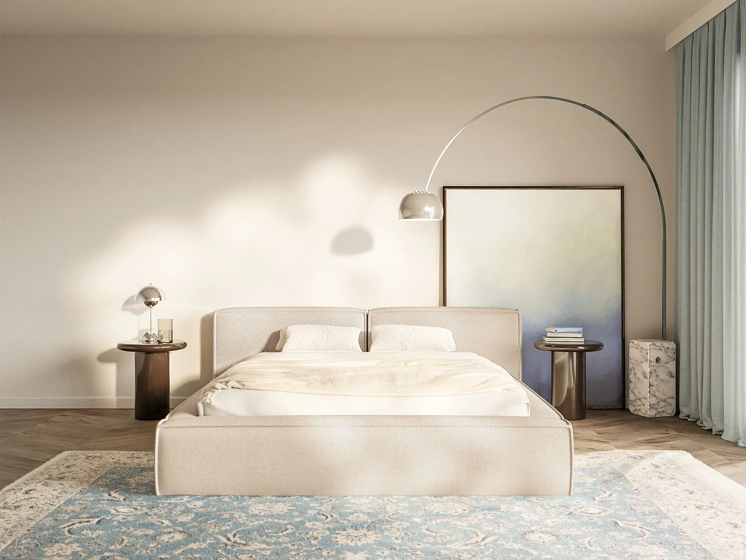 Opbergbed 180x200 cm – met lattenbodem – chenille – lichtbeige – TILVES LOW