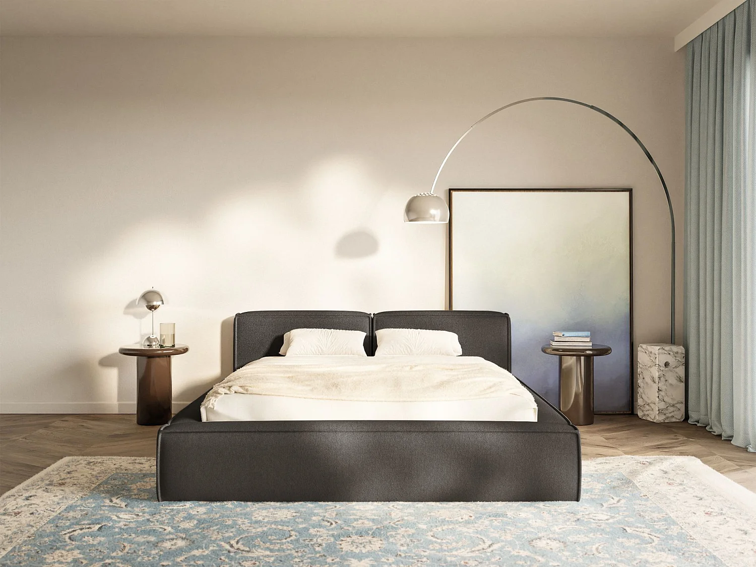 Lit coffre 180x200 avec coffre – sommier à lattes – chenille – gris graphite – TILVES SLIM