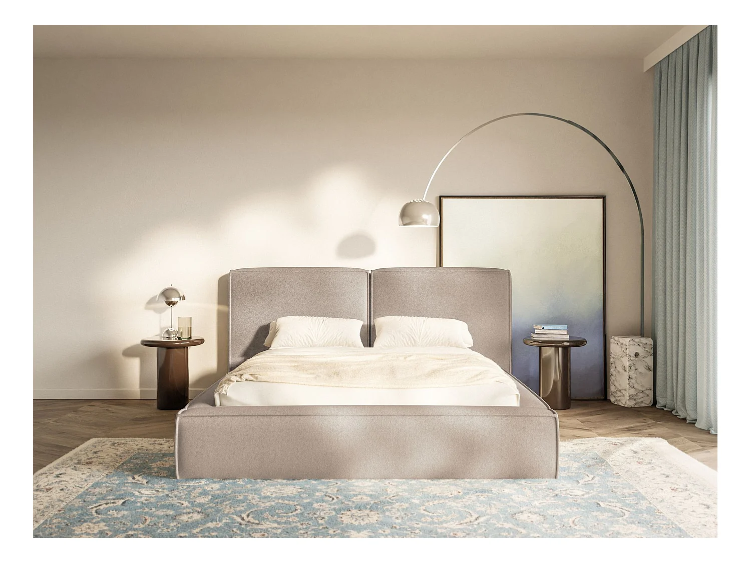 Polsterbett 140x200 mit Bettkasten – Lattenrost – Chenille – beige – TILVES