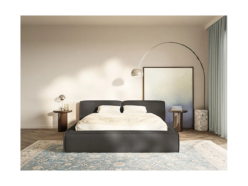 Lit coffre 160x200 avec coffre – sommier à lattes – chenille – gris graphite – TILVES LOW