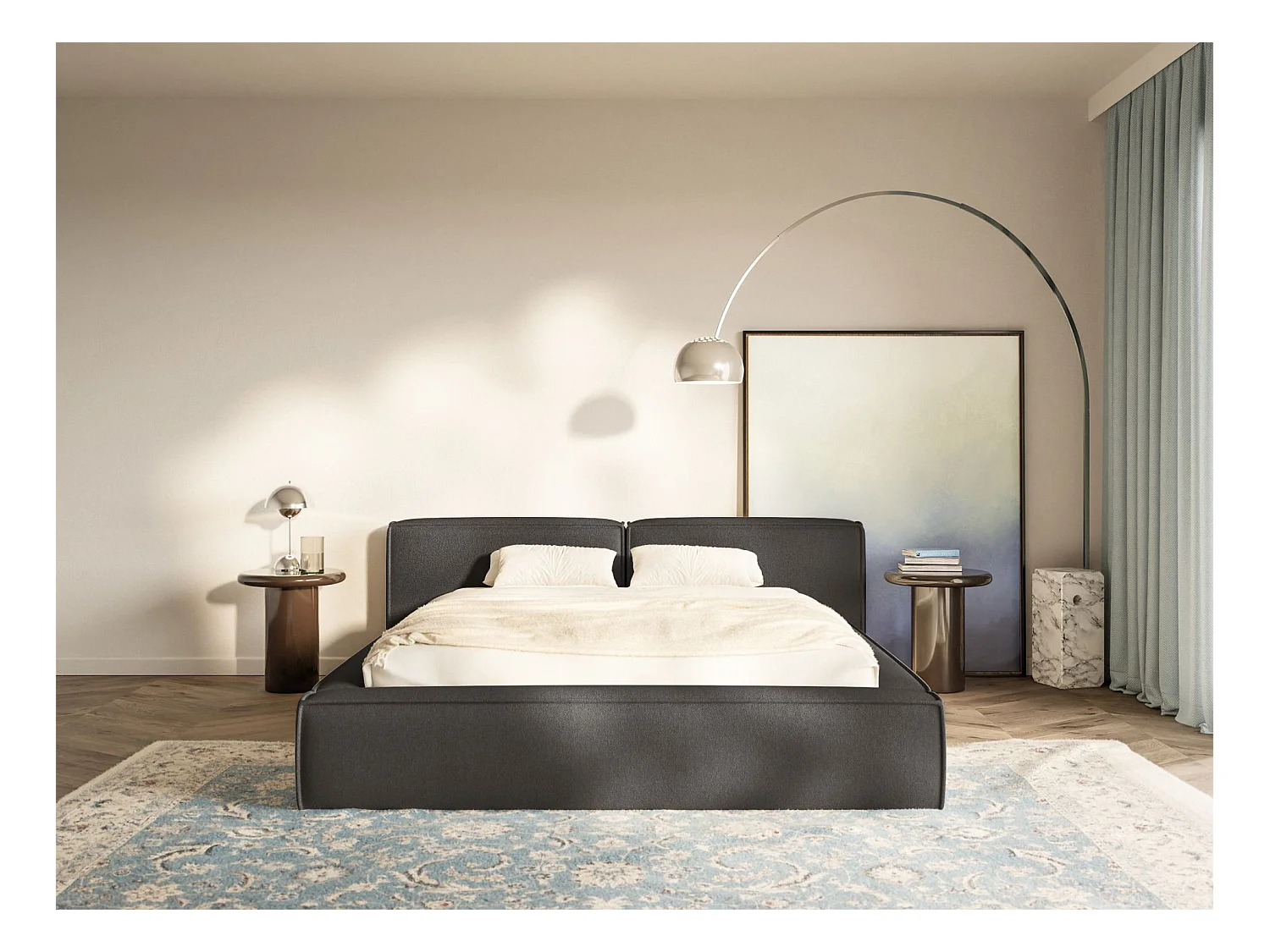 Polsterbett 160x200 mit Bettkasten – Lattenrost – Chenille – grafit – TILVES LOW