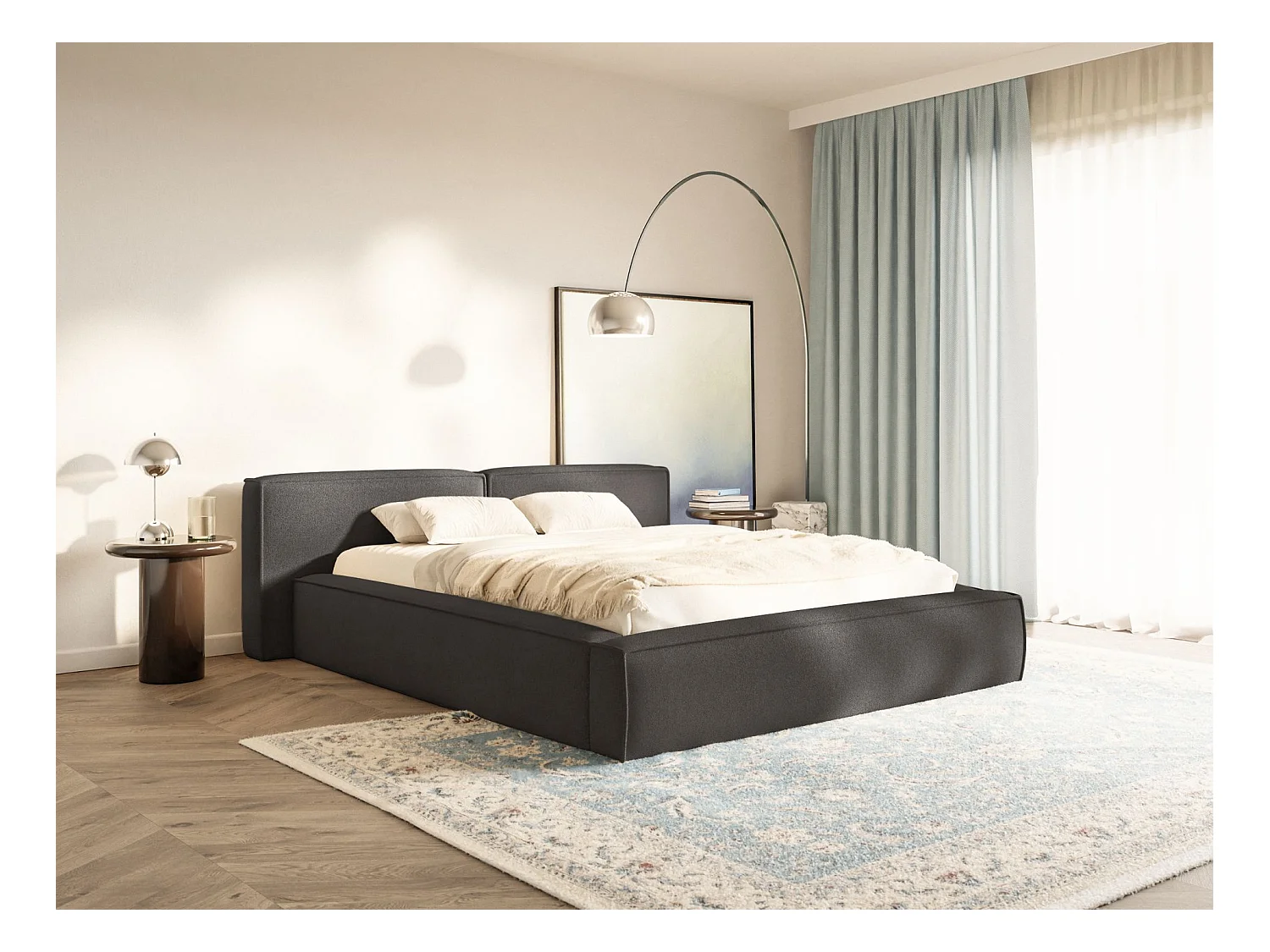 Polsterbett 160x200 mit Bettkasten – Lattenrost – Chenille – grafit – TILVES LOW