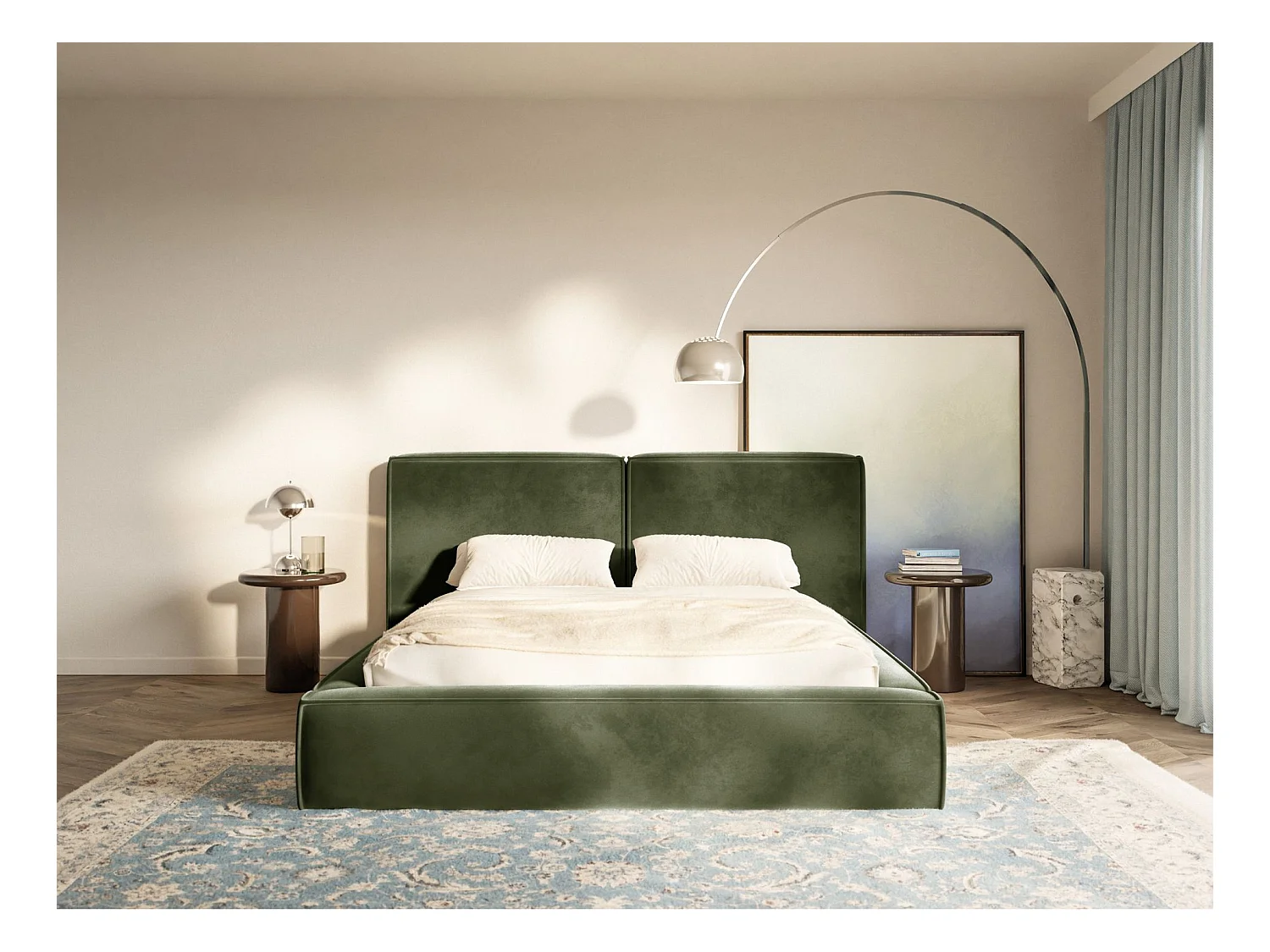 Polsterbett 180x200 mit Bettkasten – Lattenrost – Velours – olivgrün – TILVES