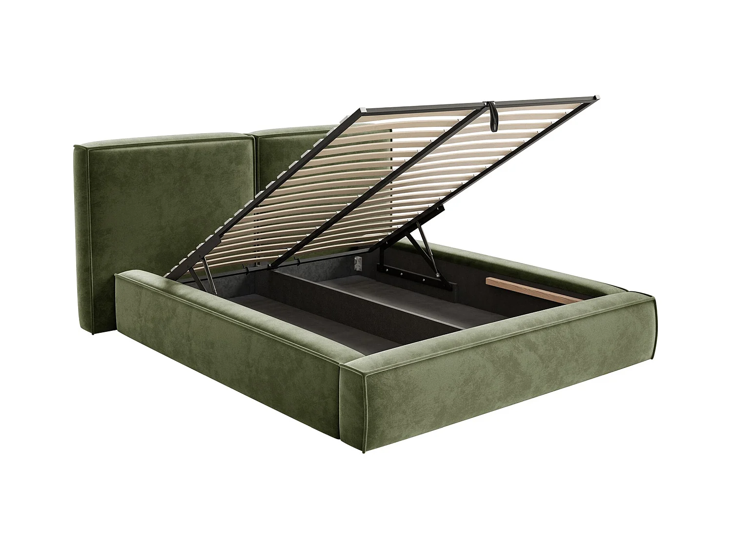 Polsterbett 180x200 mit Bettkasten – Lattenrost – Velours – olivgrün – TILVES