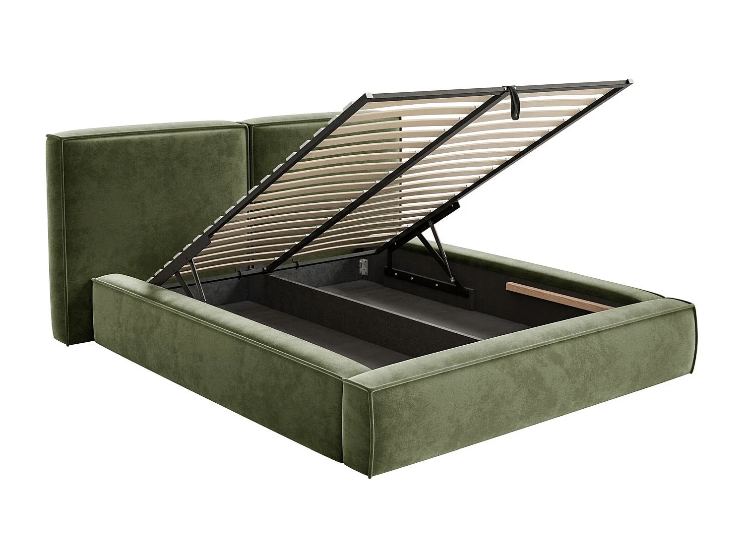 Gestoffeerd bed 180x200 – opbergruimte – lattenbodem – velours – olijfgroen – TILVES