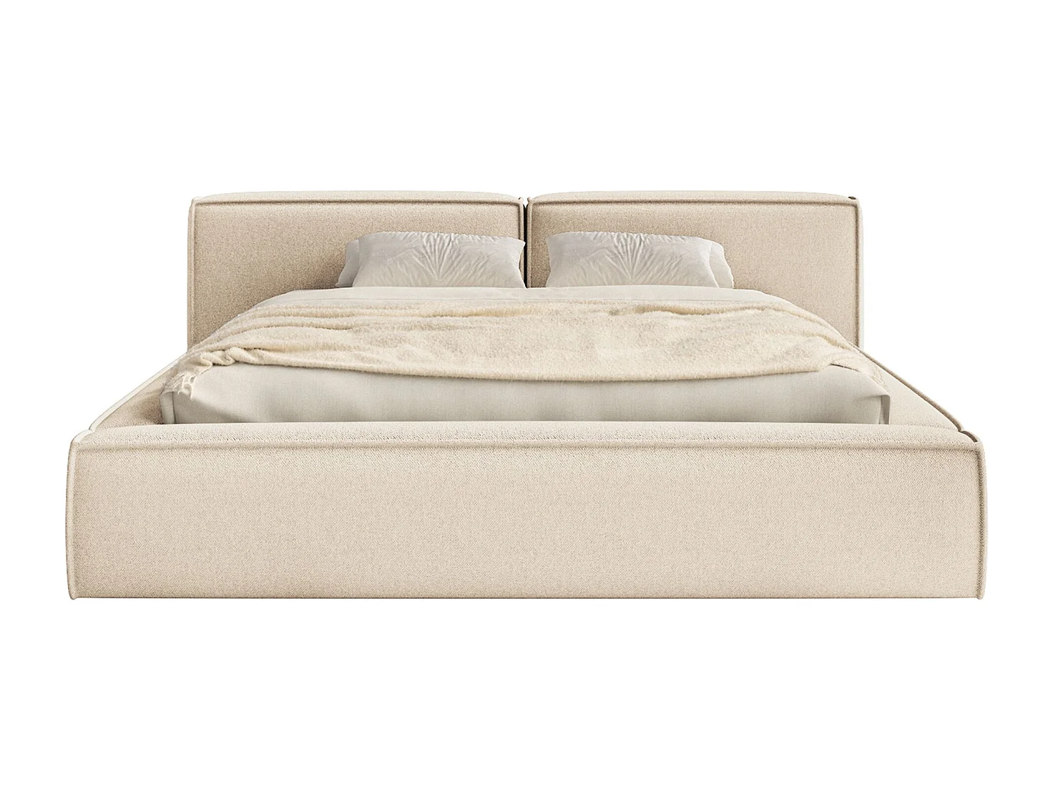 Lit coffre 200x200 avec coffre – sommier à lattes – chenille – beige clair – TILVES LOW
