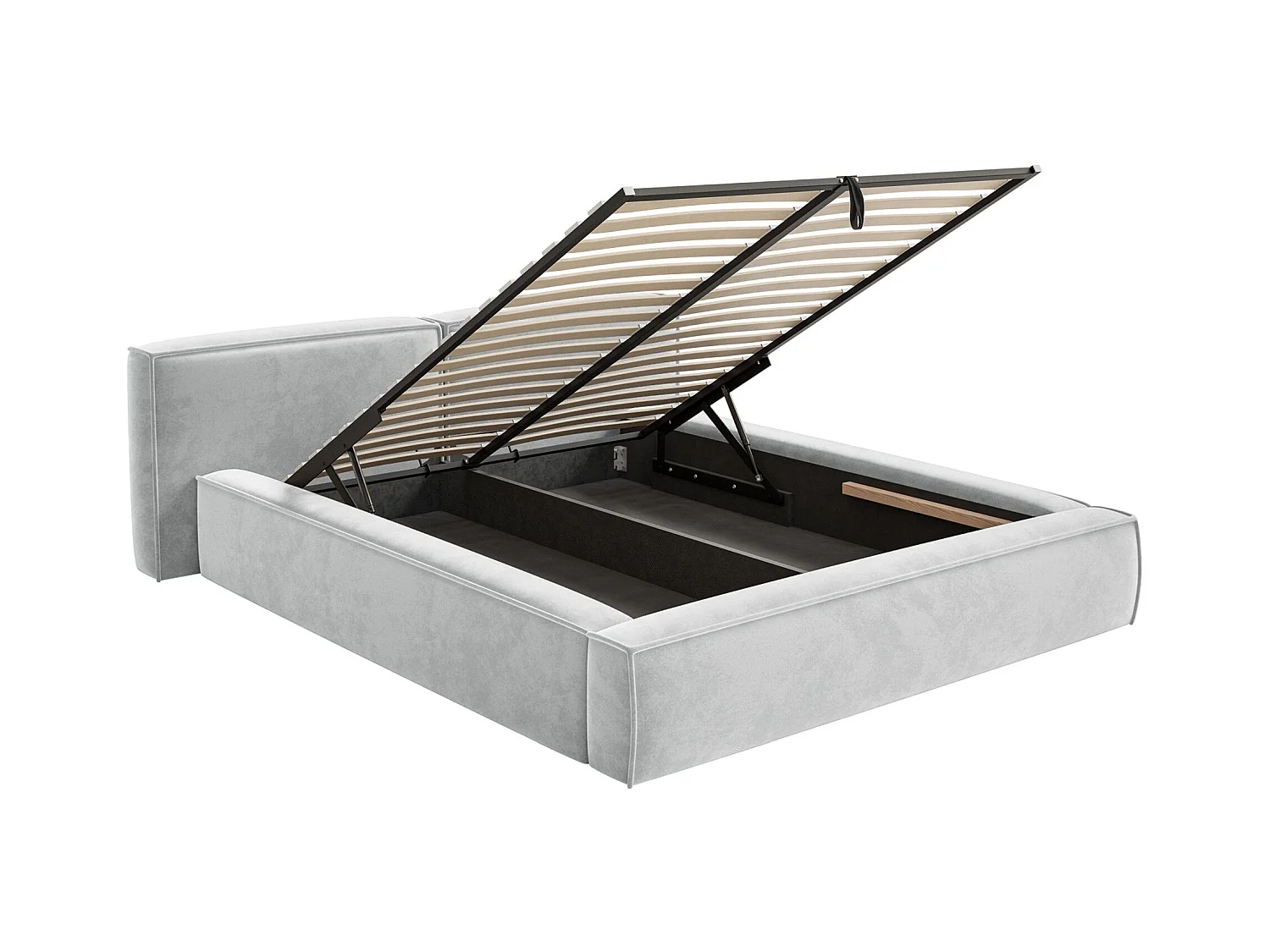 Polsterbett 140x200 mit Bettkasten – Lattenrost – Velours – hellgrau – TILVES LOW