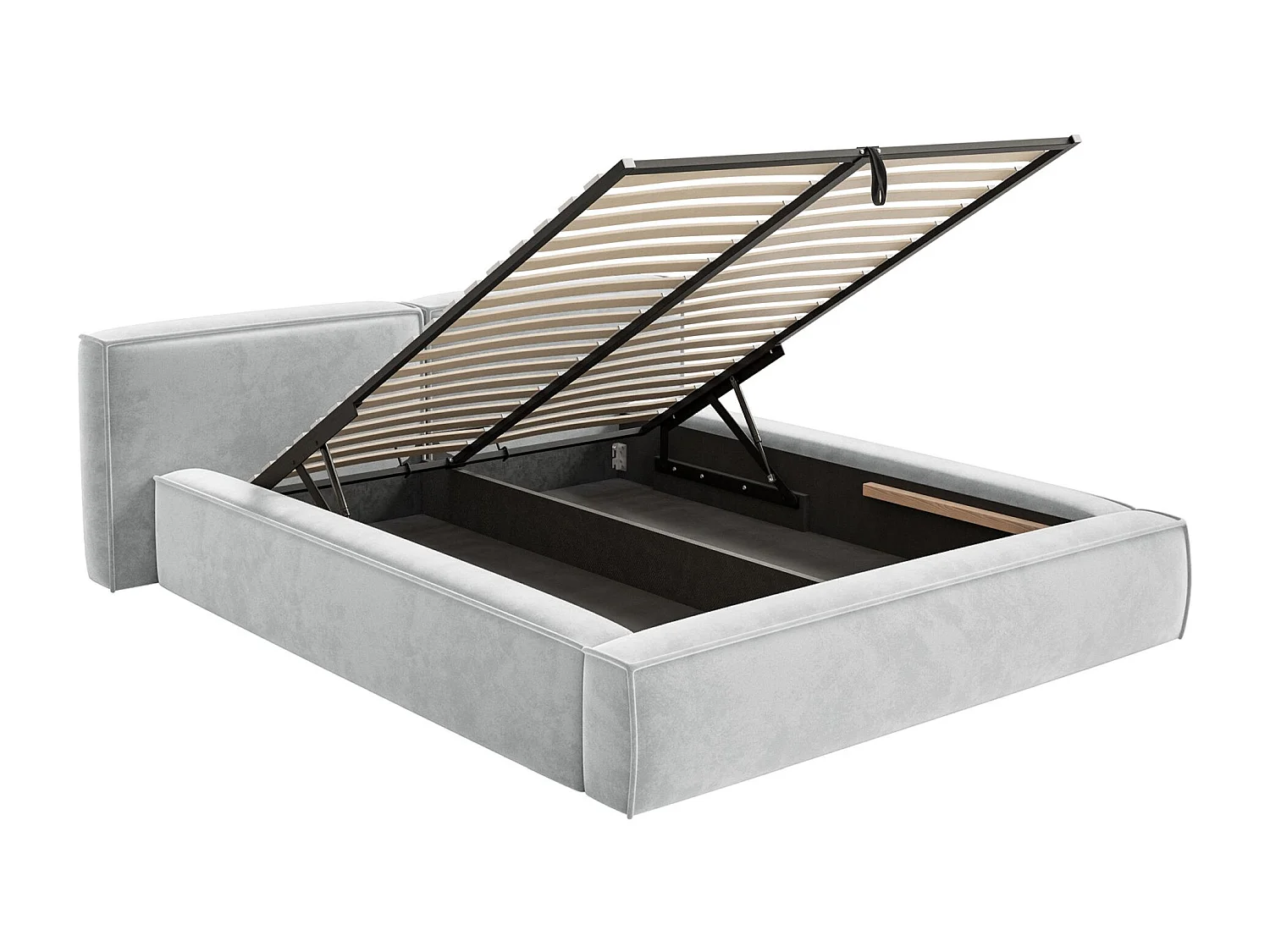 Lit coffre 140x200 avec coffre – sommier à lattes – velours – gris clair – TILVES LOW
