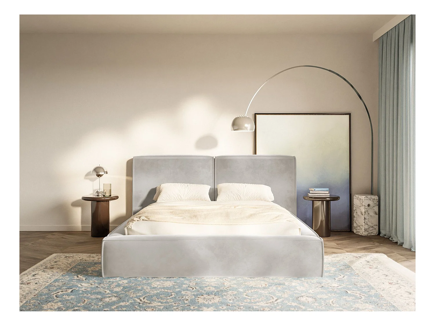 Polsterbett 180x200 mit Bettkasten – Lattenrost – Velours – greige – TILVES