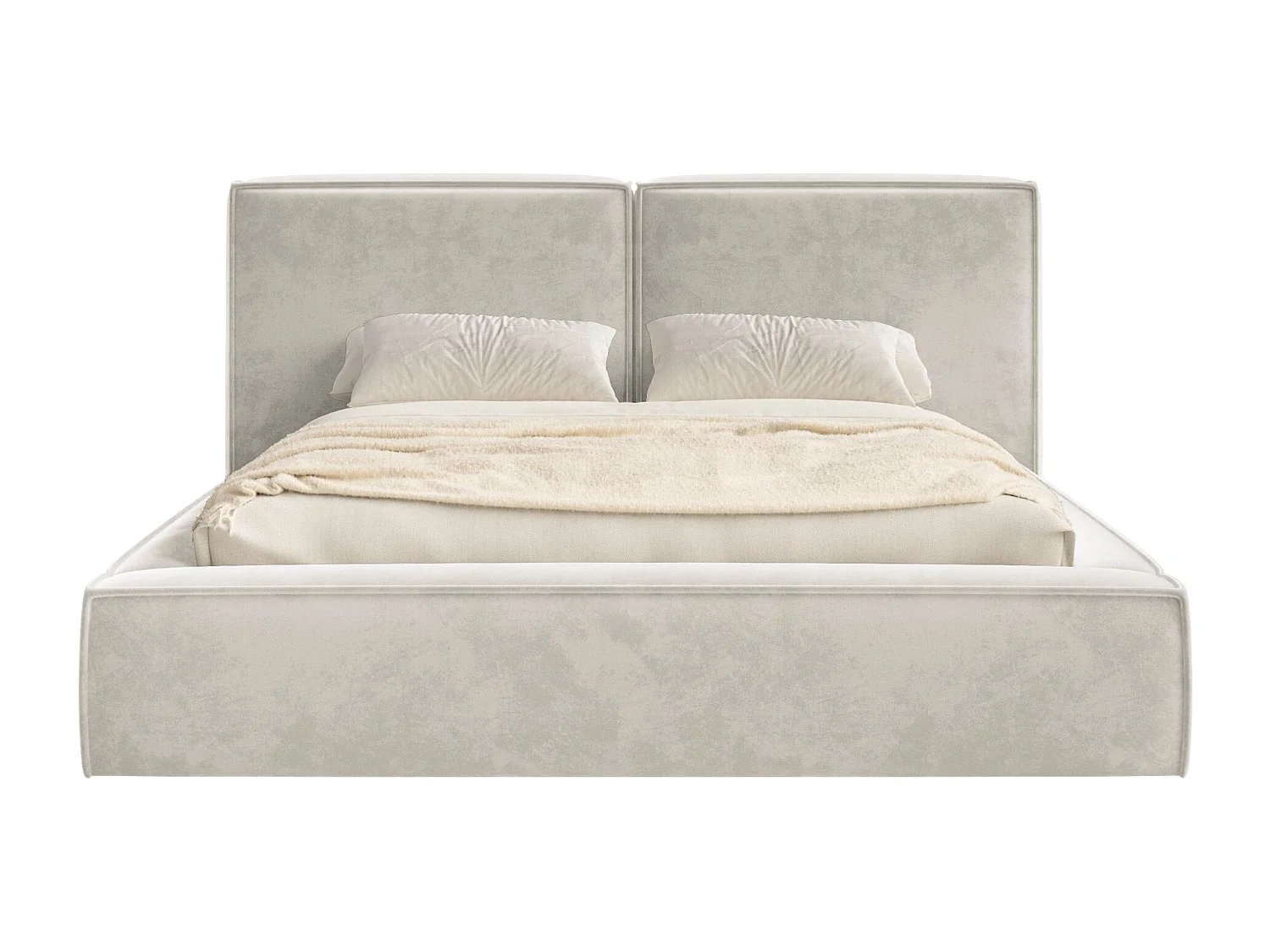 Lit tapissé 180x200 avec coffre – sommier à lattes – velours – greige – TILVES