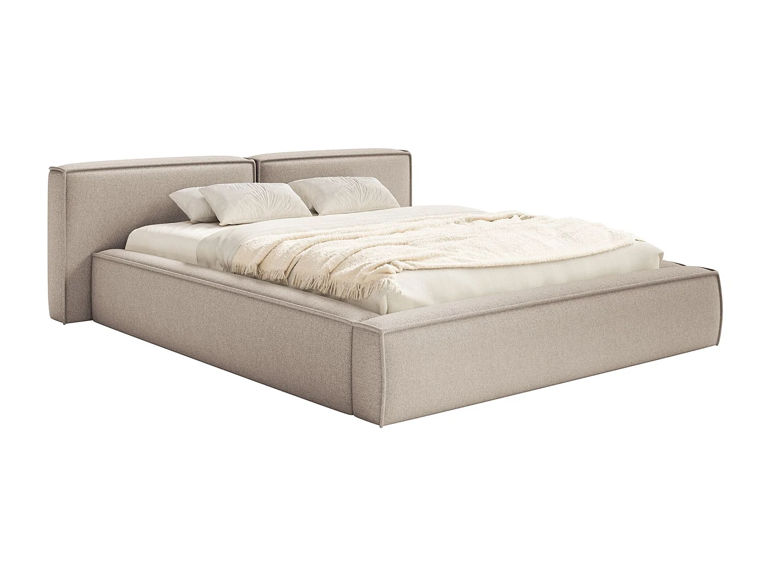 Lit coffre 140x200 avec coffre – sommier à lattes – chenille – beige – TILVES LOW