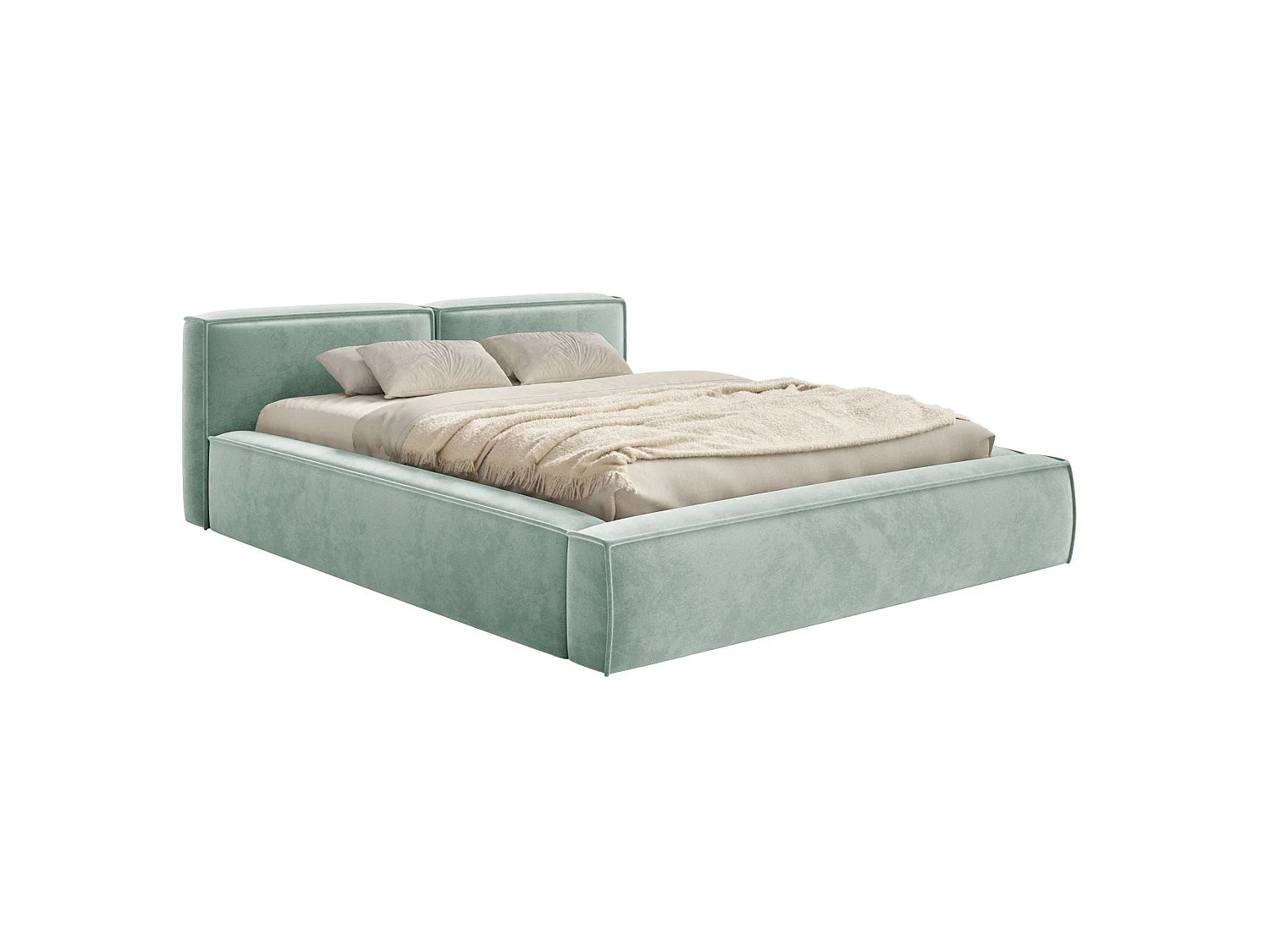 Lit coffre 200x200 avec coffre – sommier à lattes – velours – vert sauge – TILVES SLIM