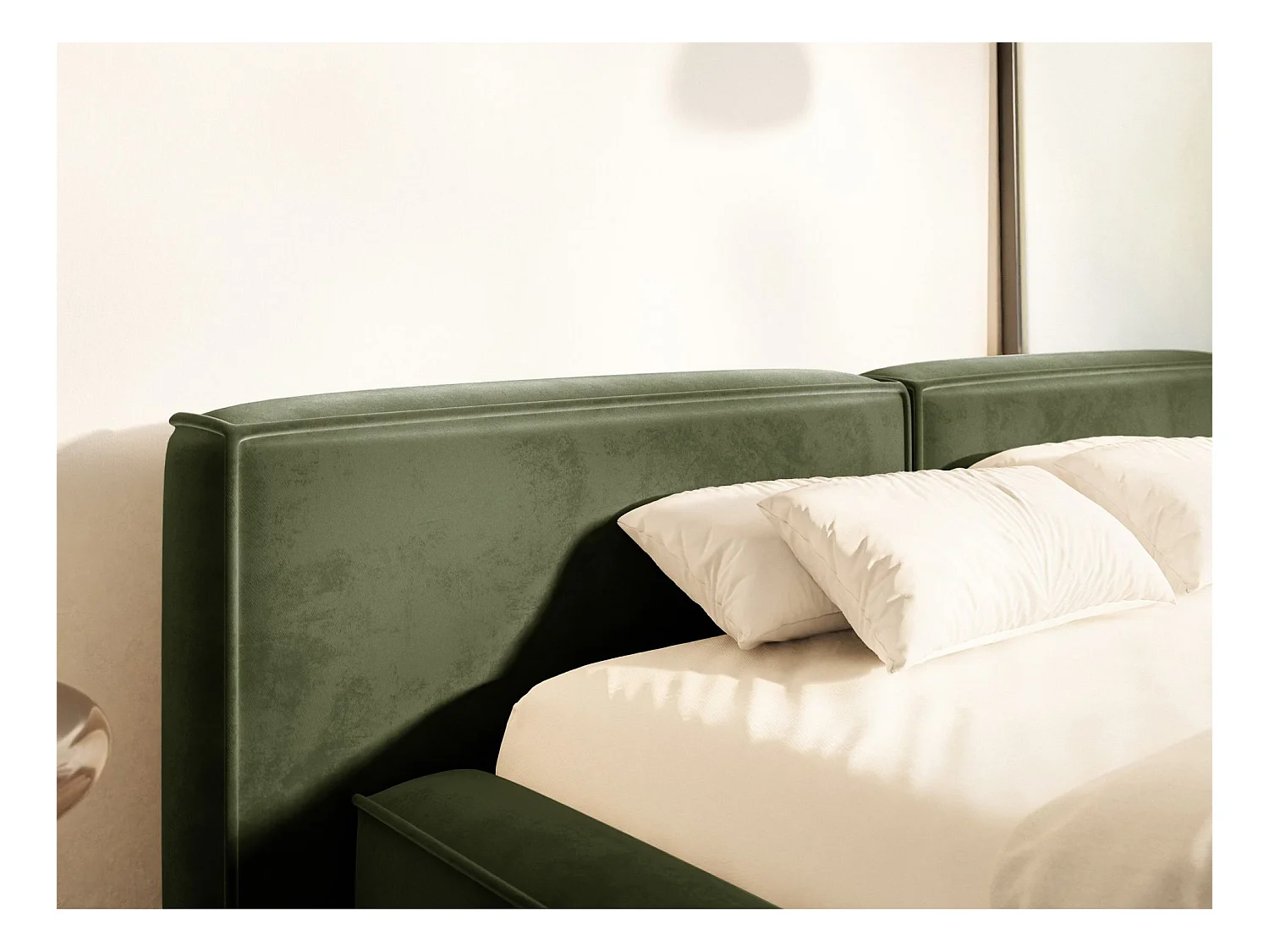 Polsterbett 200x200 mit Bettkasten – Lattenrost – Velours – olivgrün – TILVES LOW