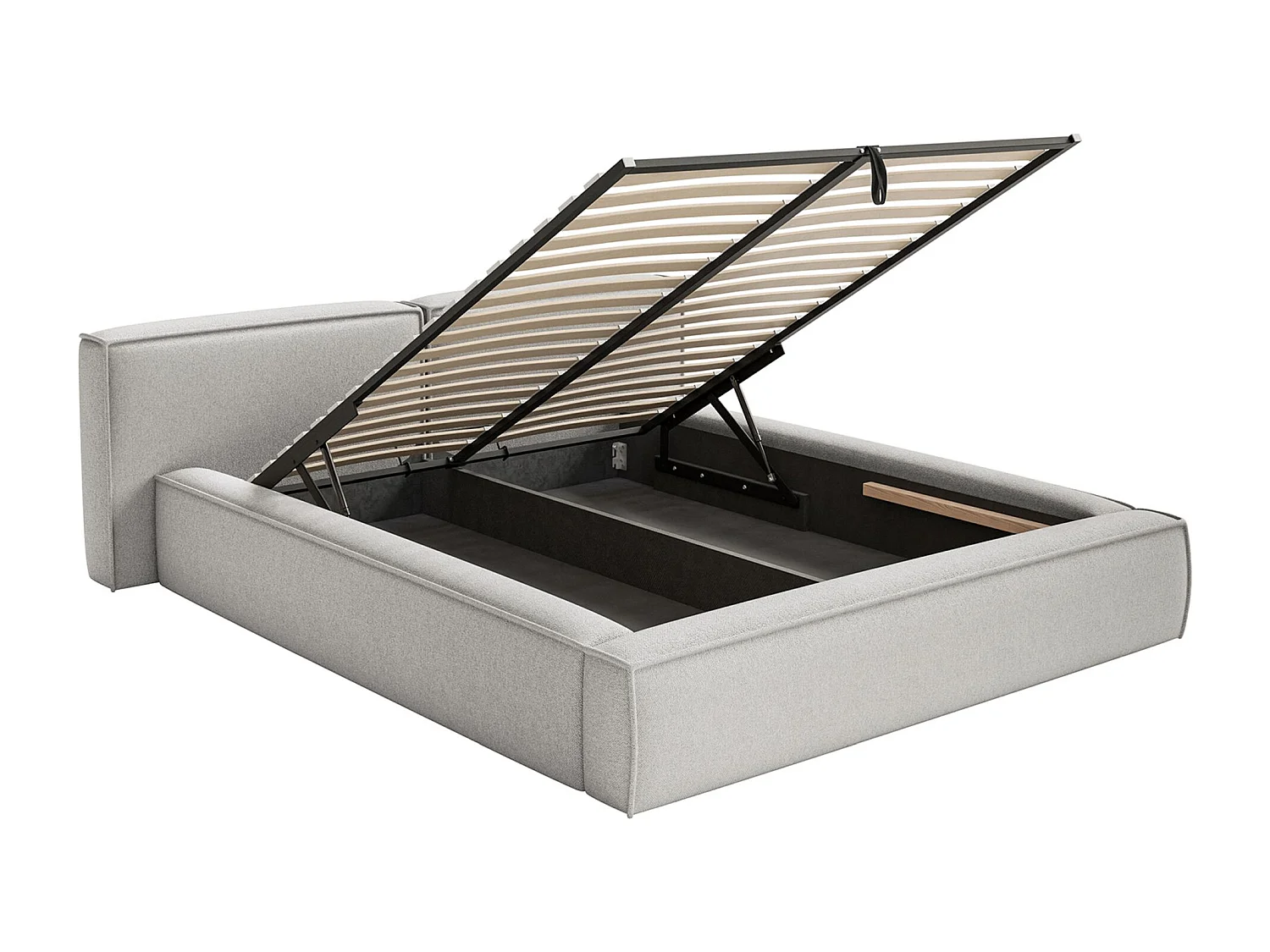 Lit coffre 140x200 avec coffre – sommier à lattes – chenille – gris clair – TILVES LOW