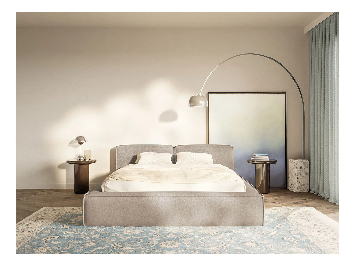 Opbergbed 180x200 cm – met lattenbodem – chenille – beige – TILVES SLIM