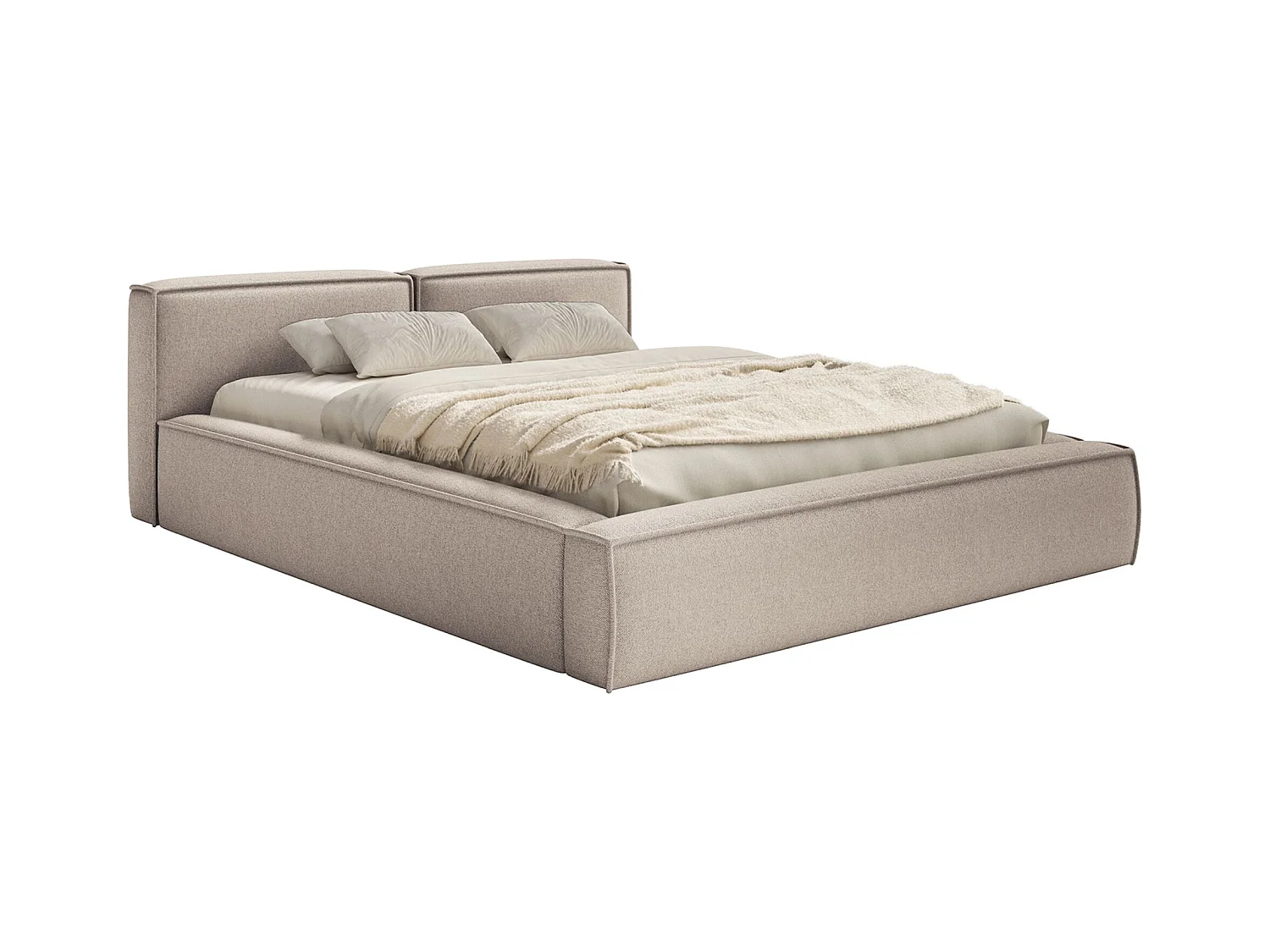 Opbergbed 180x200 cm – met lattenbodem – chenille – beige – TILVES SLIM