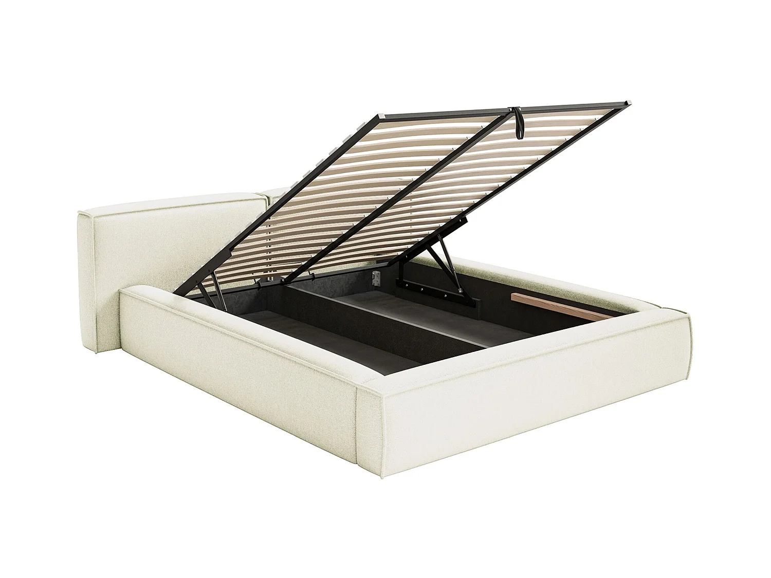 Polsterbett 200x200 mit Bettkasten – Lattenrost – Chenille – creme – TILVES LOW