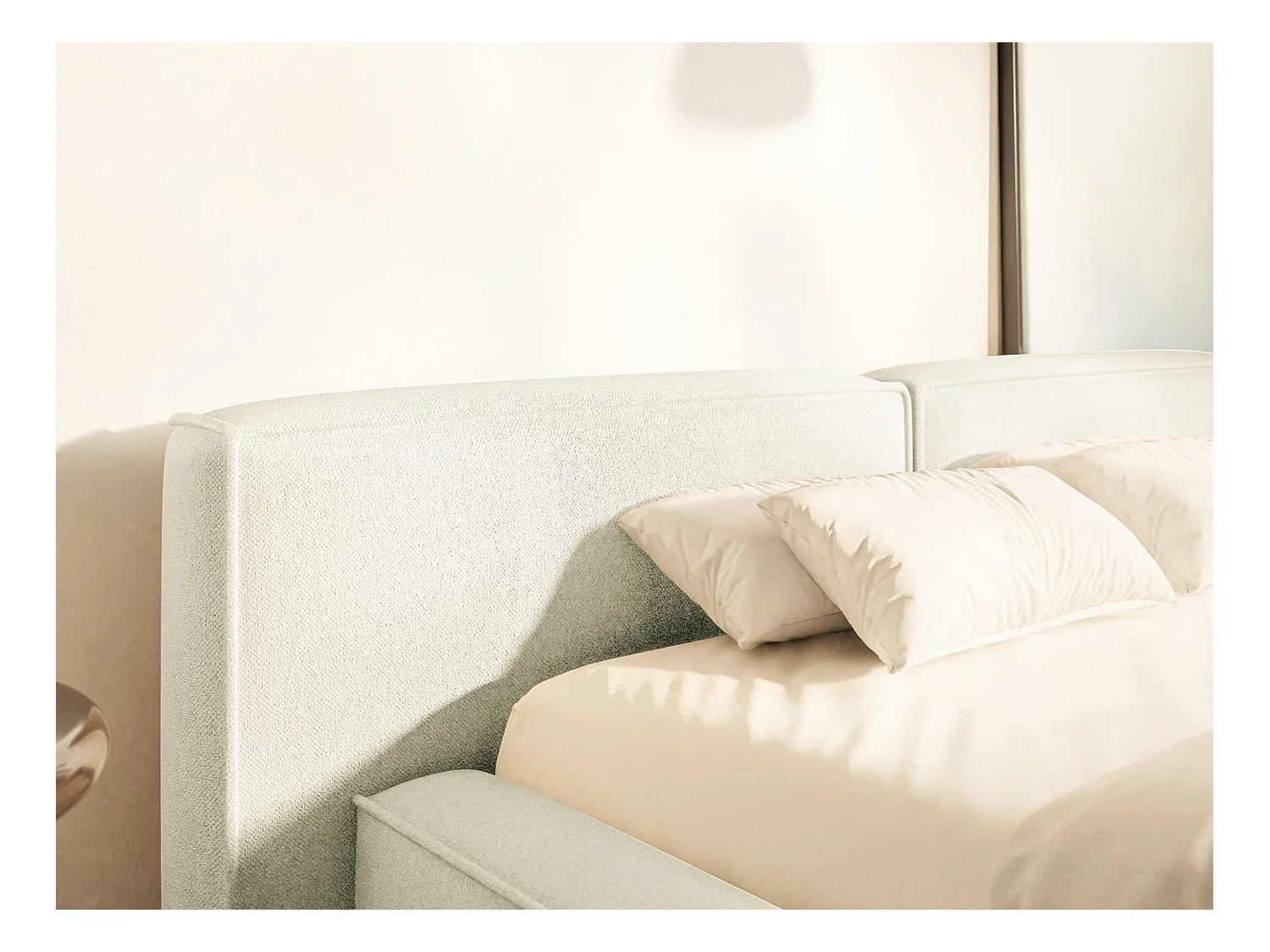 Polsterbett 200x200 mit Bettkasten – Lattenrost – Chenille – creme – TILVES LOW