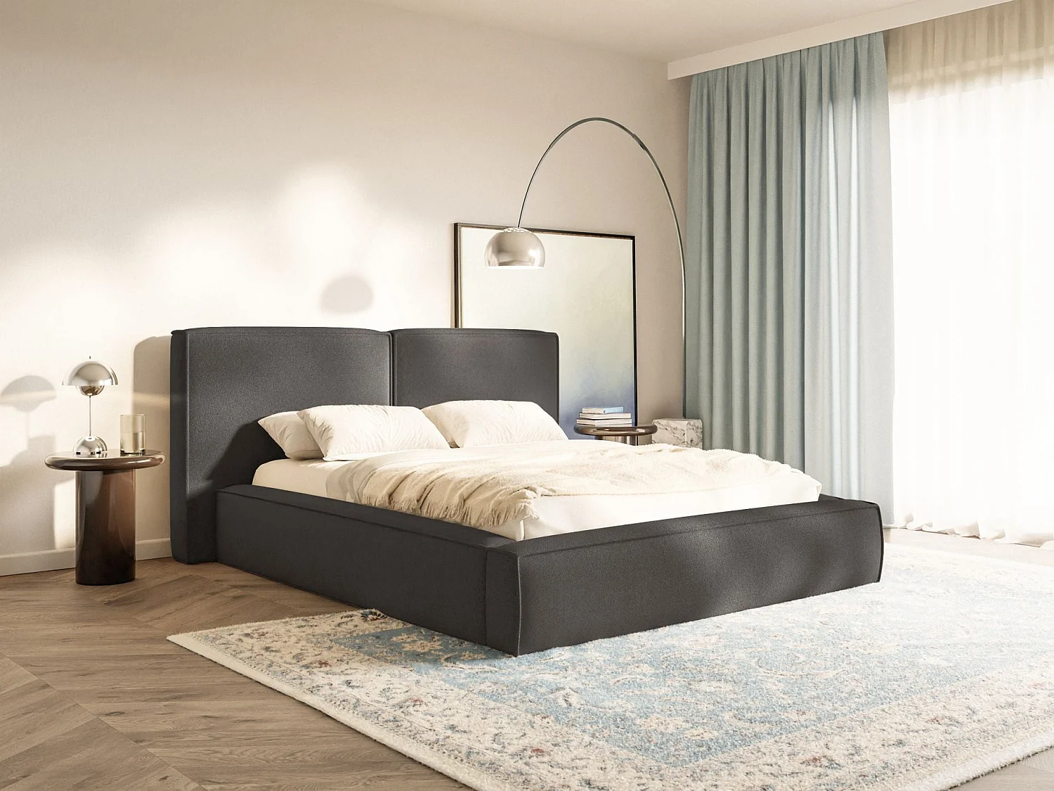 Gestoffeerd bed 180x200 – opbergruimte – lattenbodem – chenille – grafietgrijs – TILVES